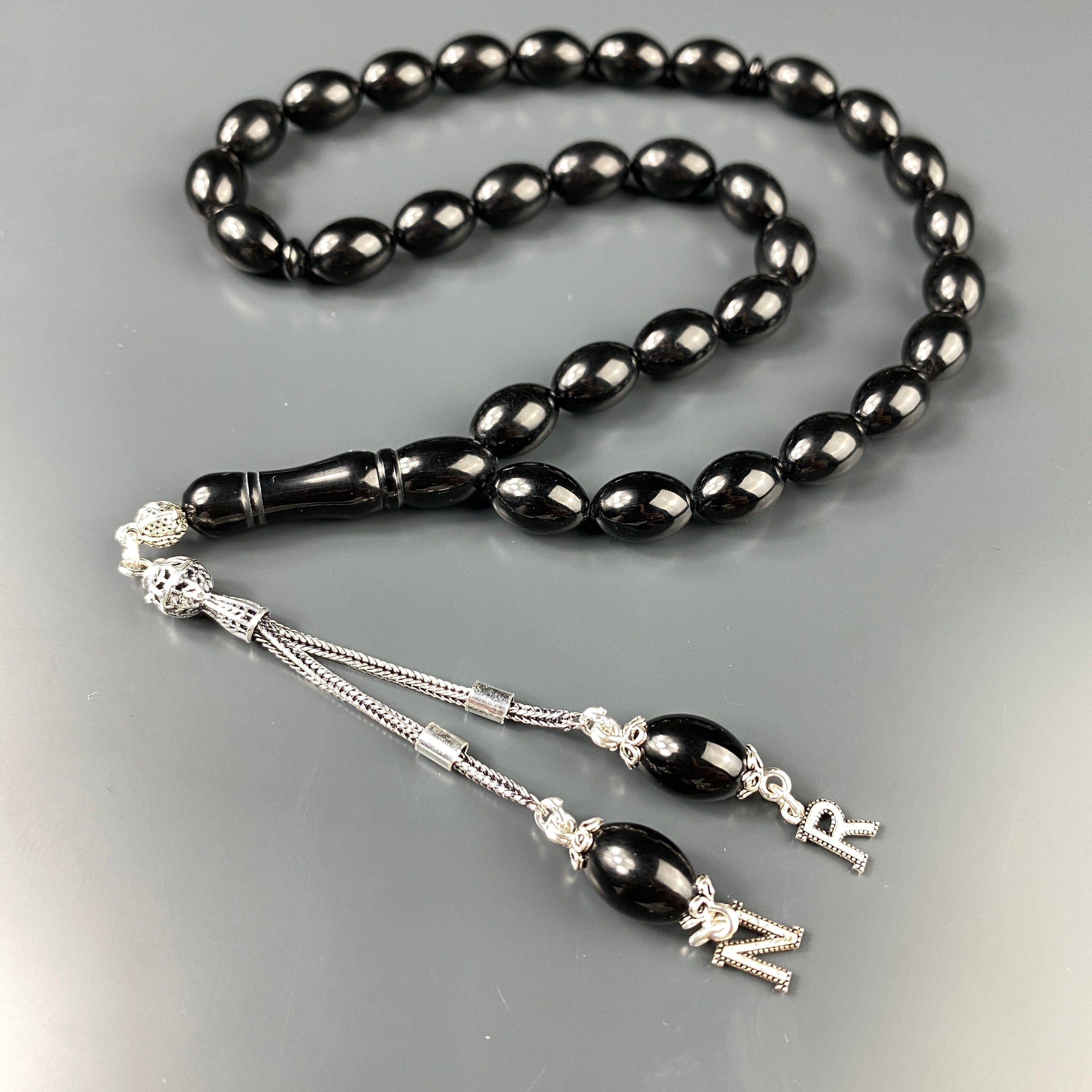 Tesbih Kehribar SIKMA Black - 2 Buchstaben 925 Silber