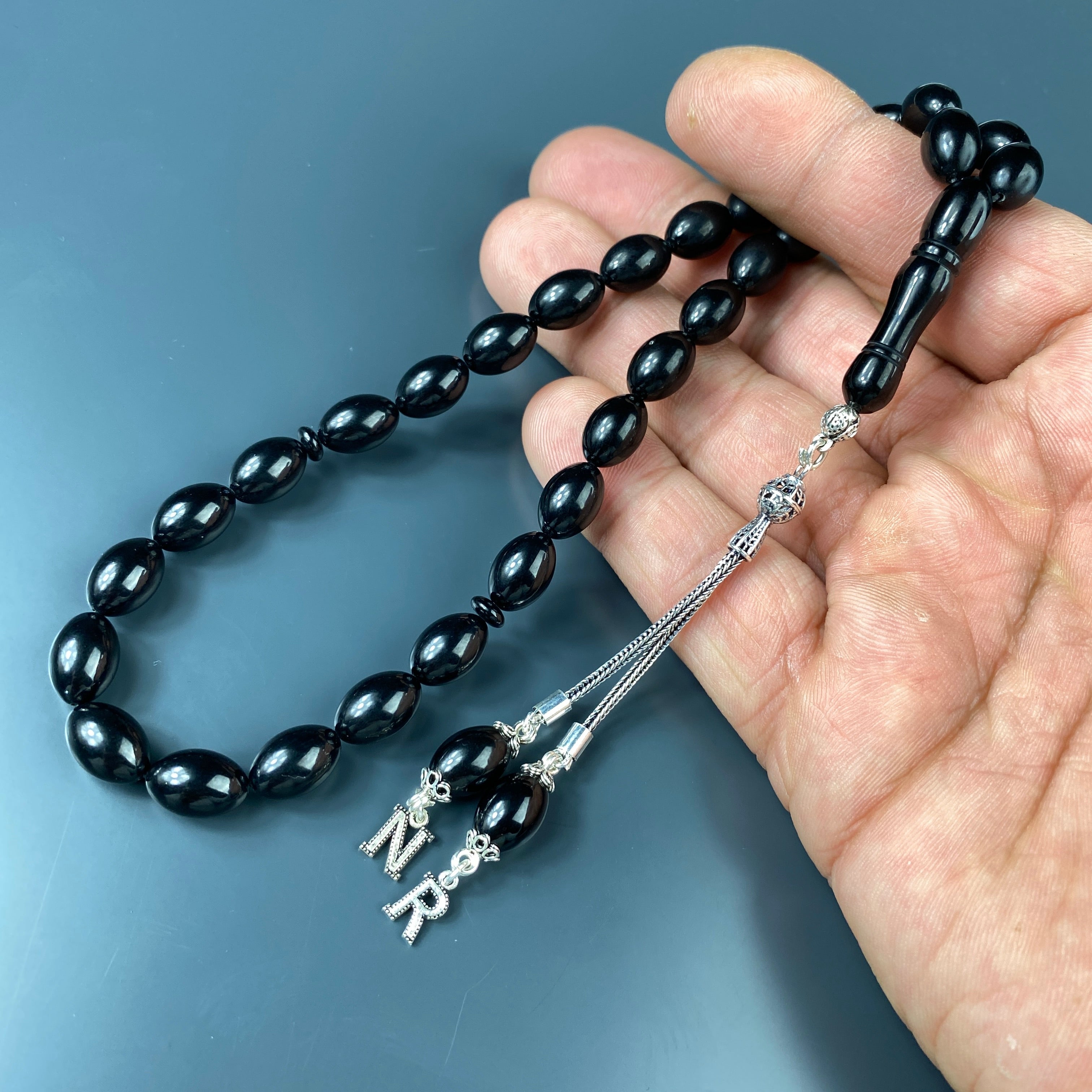 Tesbih Kehribar SIKMA Black - 2 Buchstaben 925 Silber