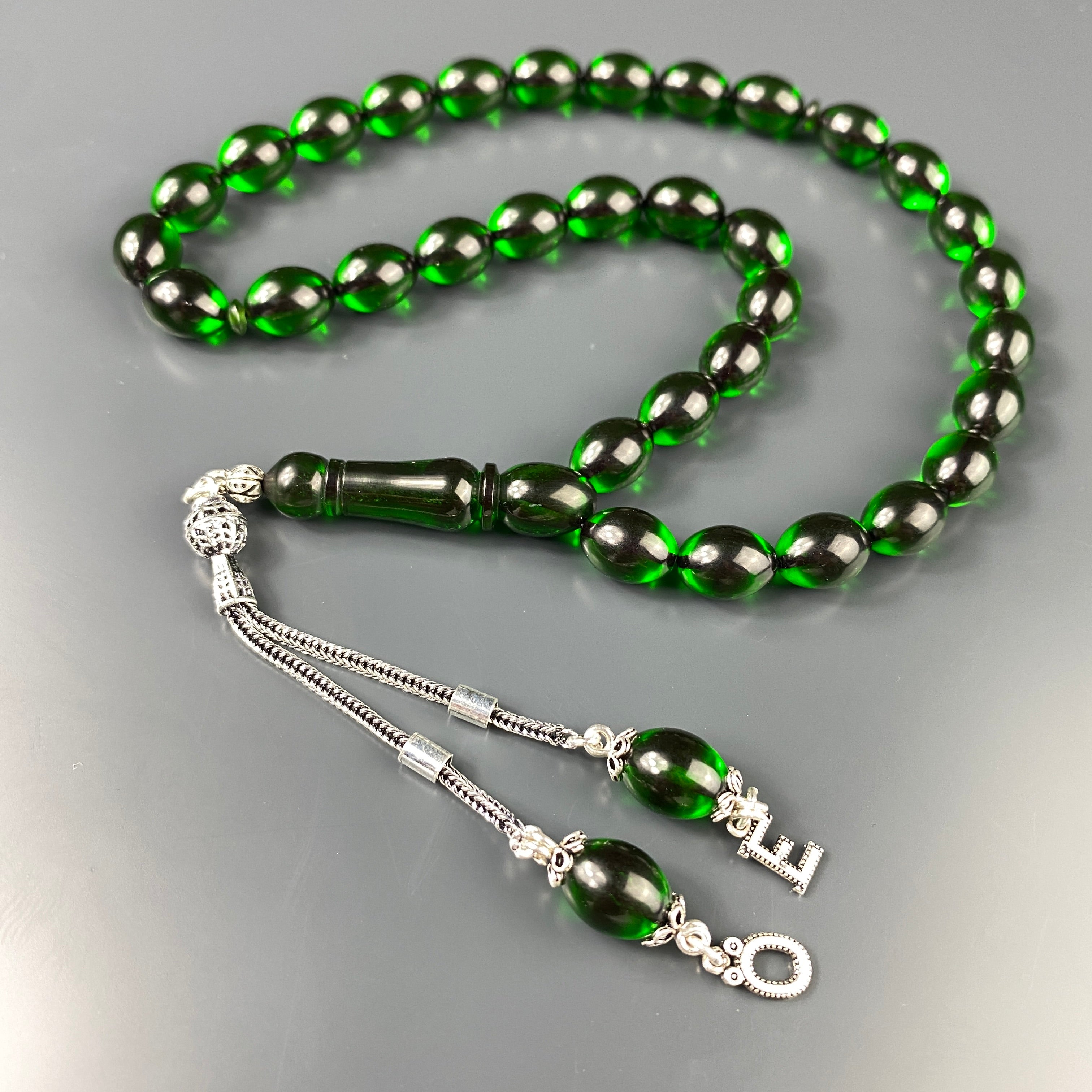 Tesbih Kehribar SIKMA Grün - 2 Buchstaben 925 Silber