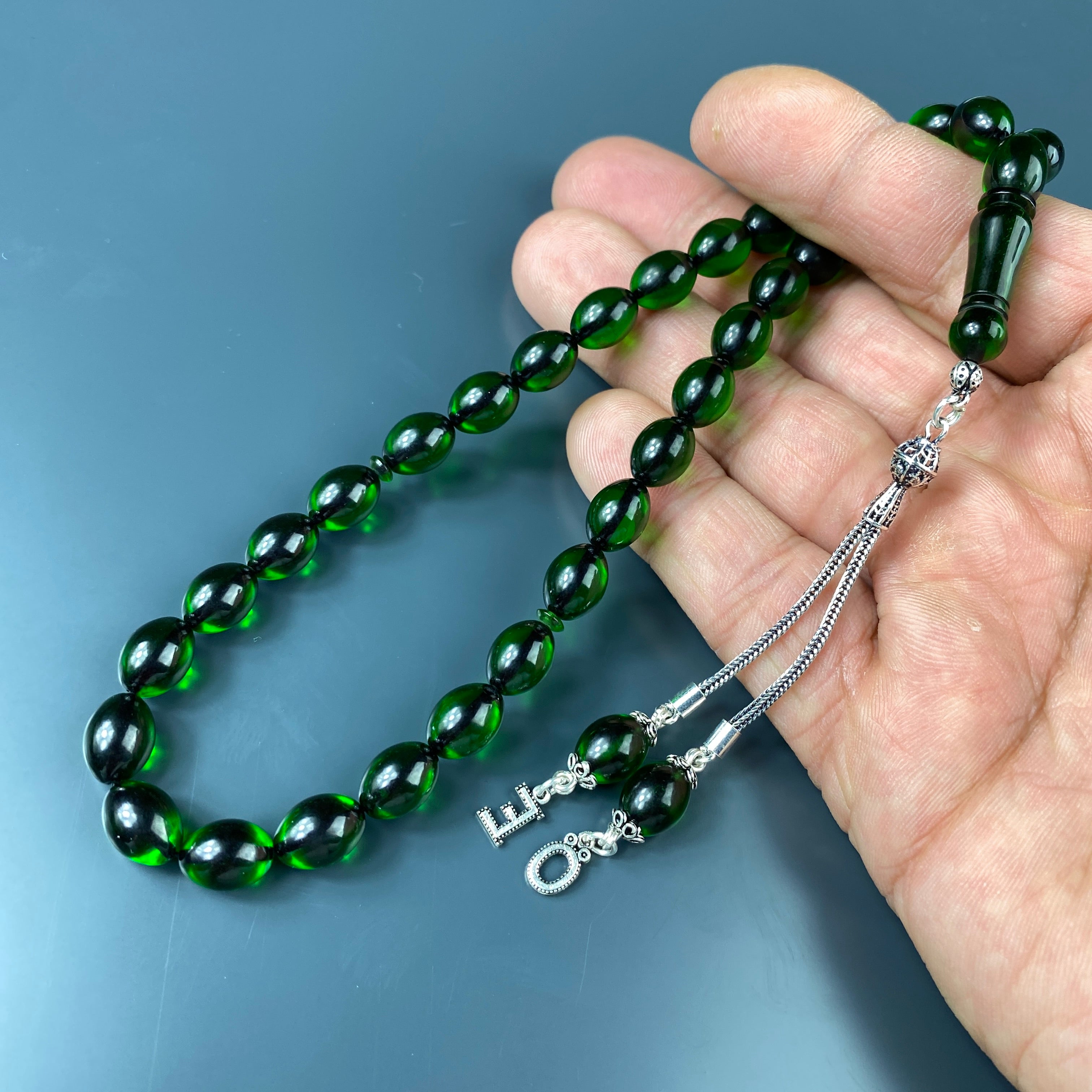 Tesbih Kehribar SIKMA Grün - 2 Buchstaben 925 Silber