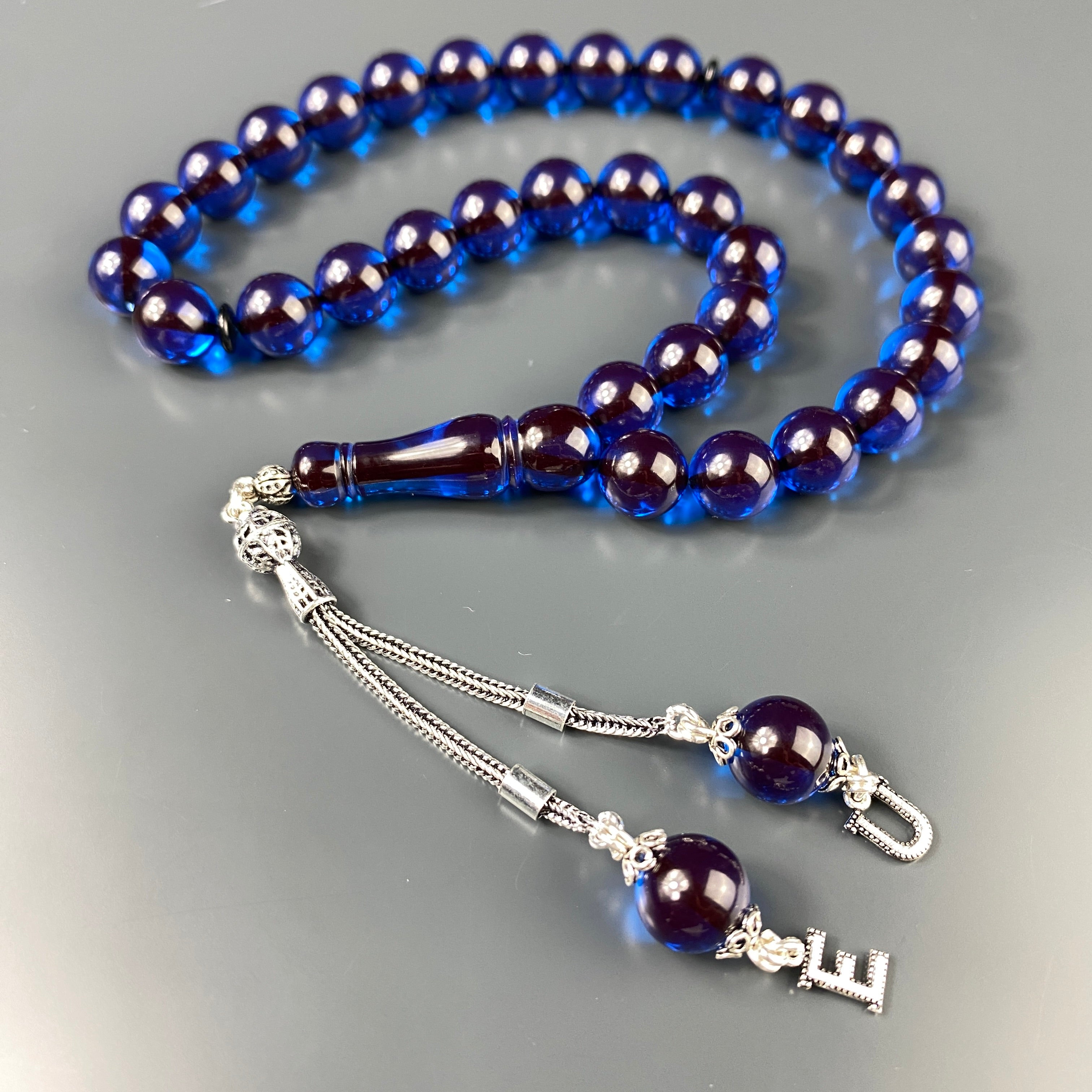 Tesbih Kehribar SIKMA Blau - 2 Buchstaben 925 Silber