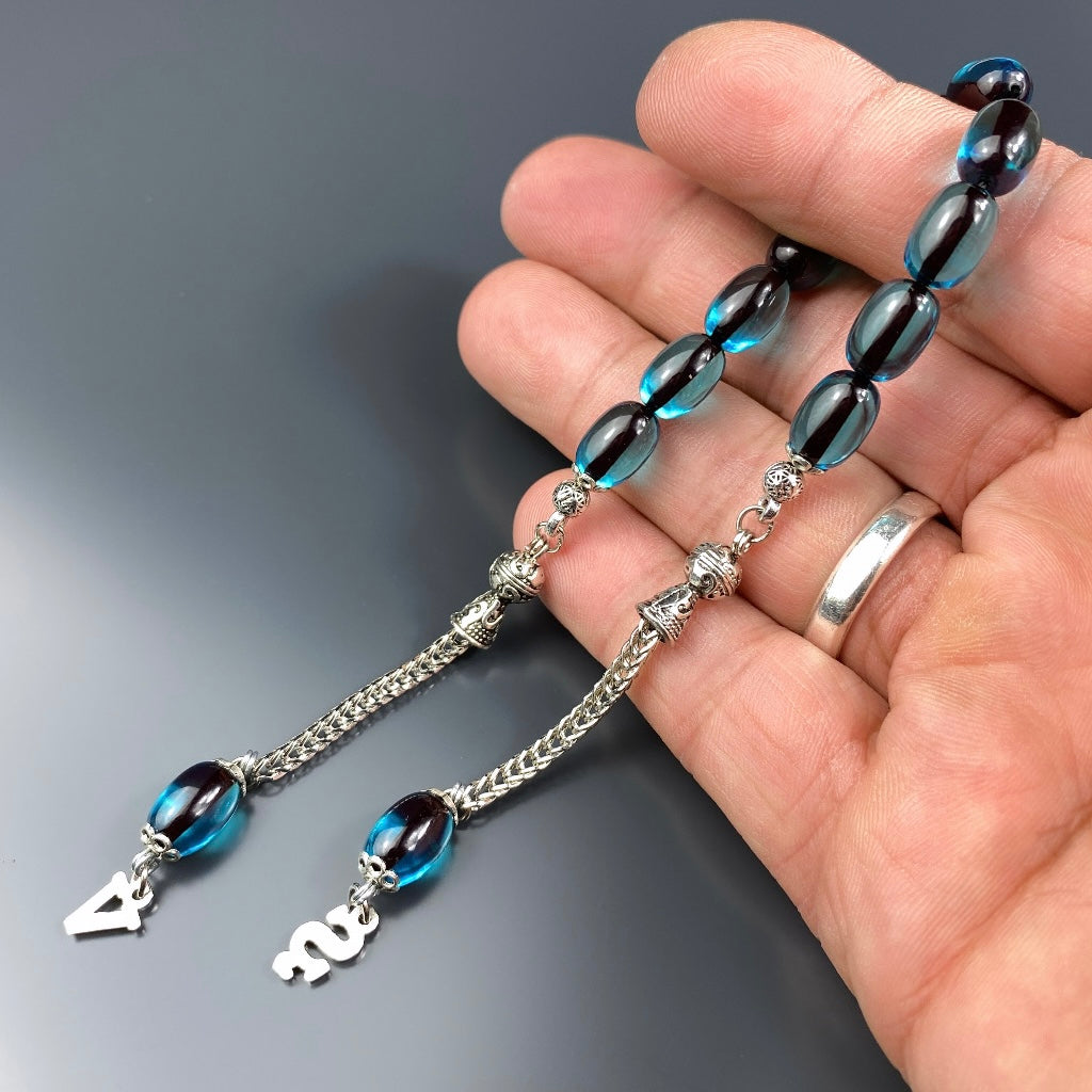 ZAZA Tesbih Sky Blue Kapsül personalisiert mit 2 Buchstaben