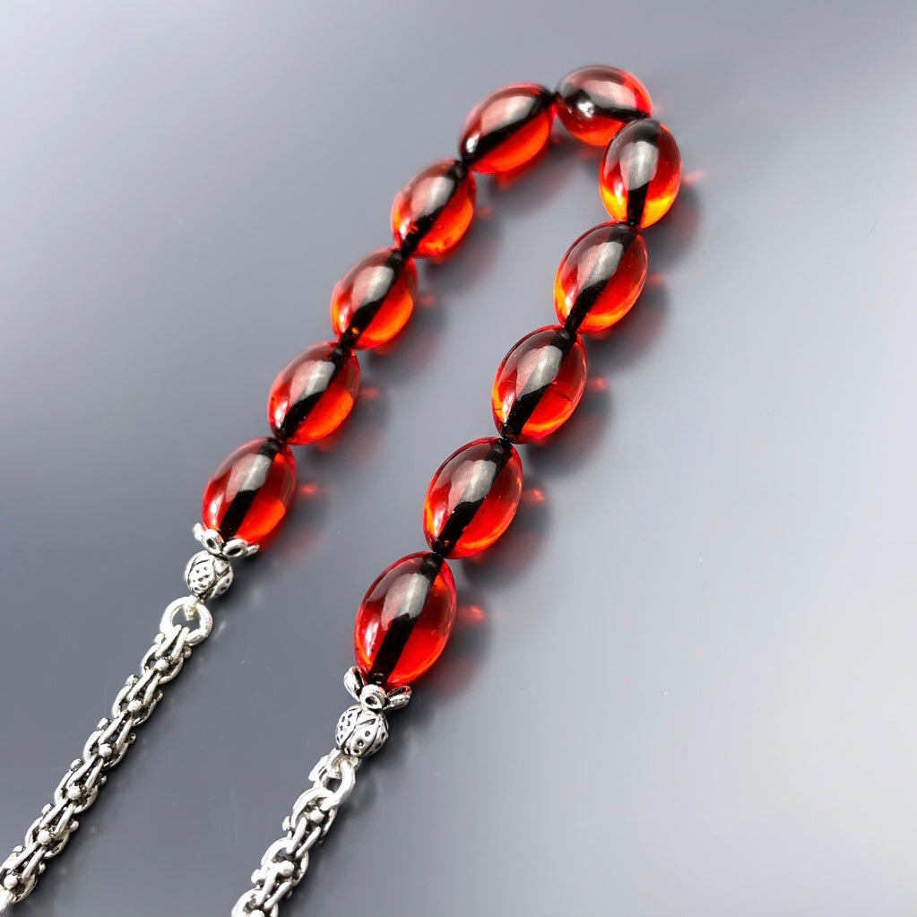 Zaza Kehribar SIKMA Tesbih Orange Beyzi mit Kilic Logo 925 Silber