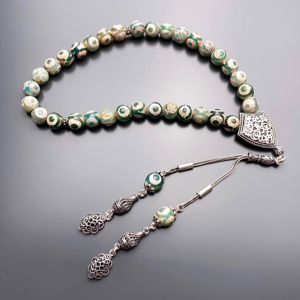 Tibet Akik Dogaltas Tesbih 925 Silber