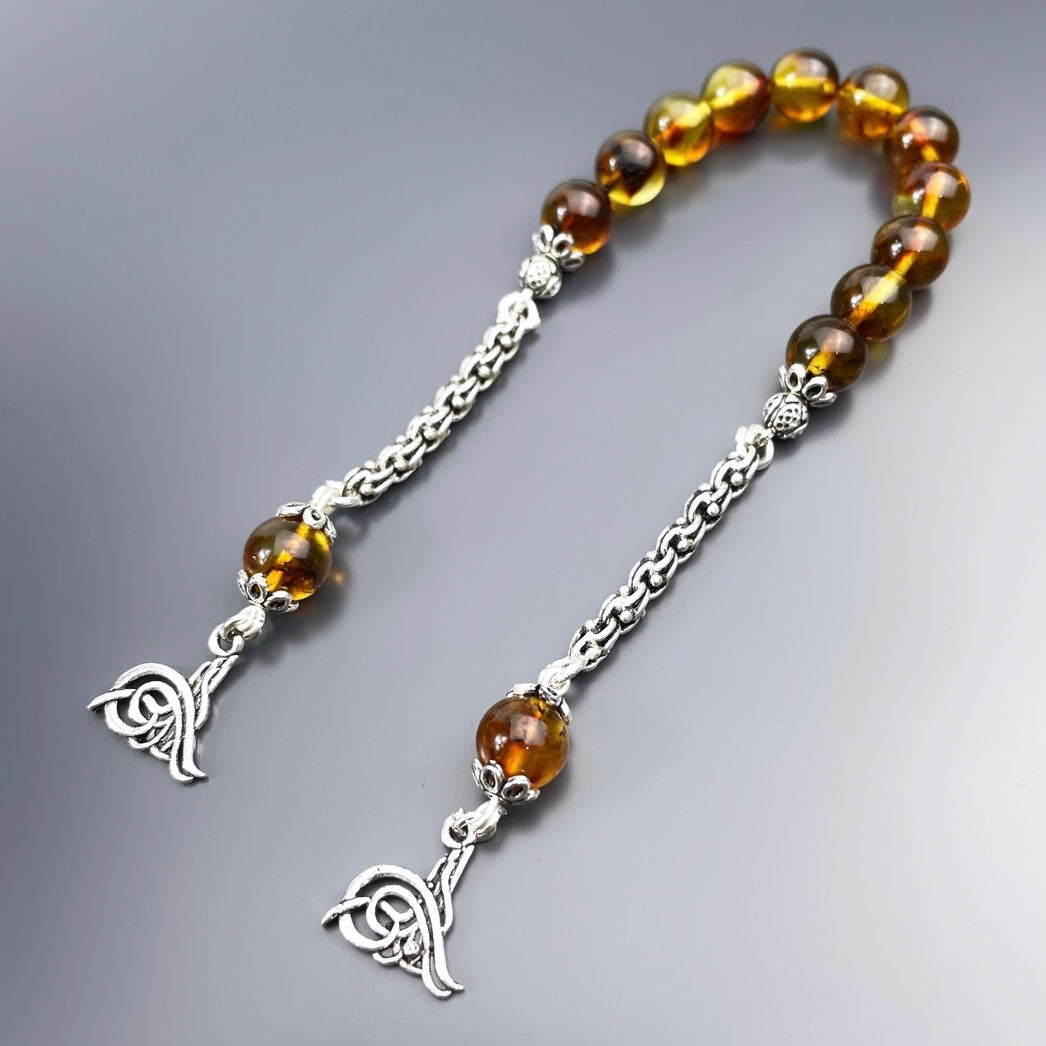 Hakiki Kehribar Zaza Tesbih 925 Silver Tugra