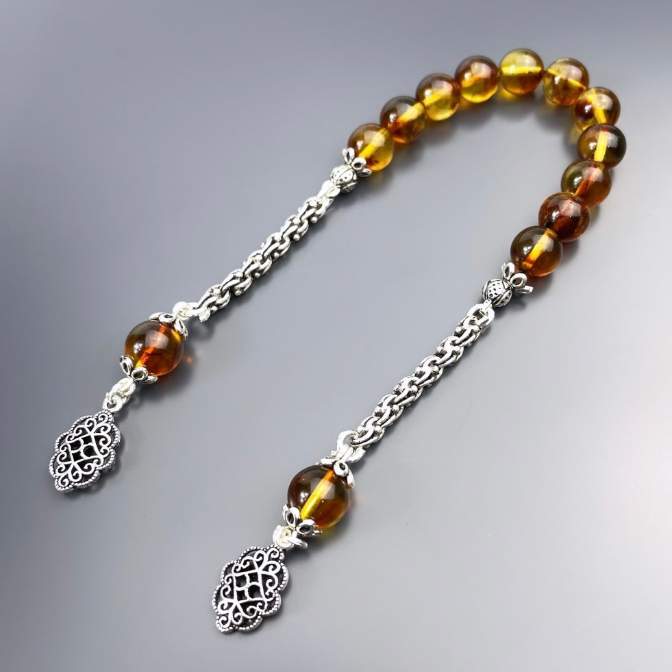 Hakiki Kehribar Zaza Tesbih 925 Silver