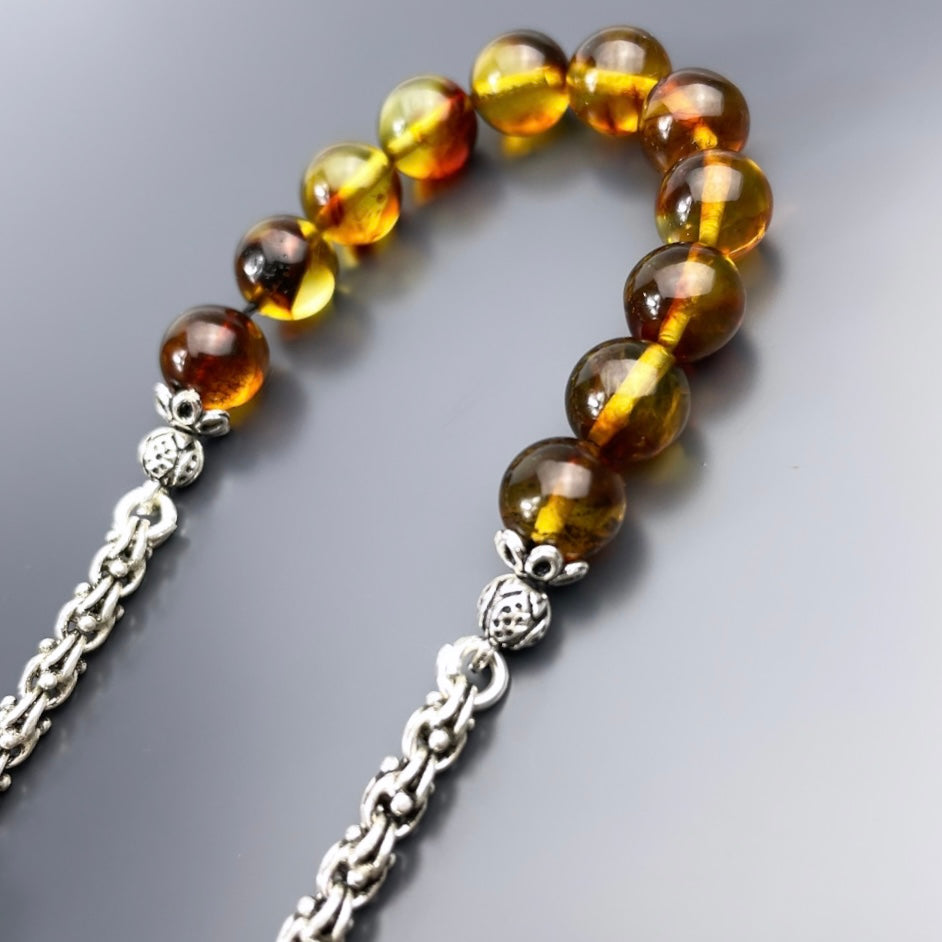 Hakiki Kehribar Zaza Tesbih 925 Silver Tugra