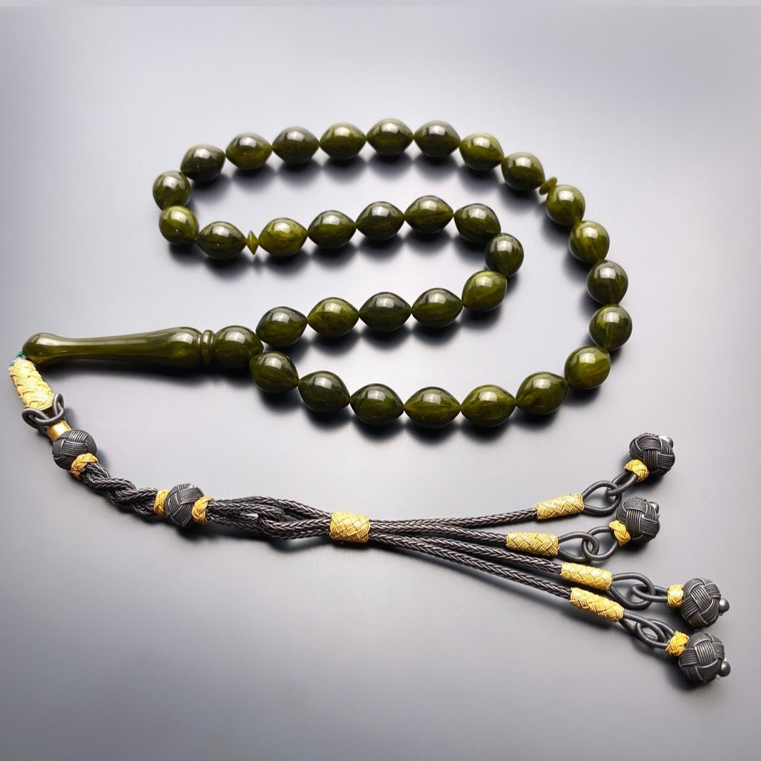 Cakirbeyli Yesil Renk Süzmesi SIKMA Kehribar Tesbih