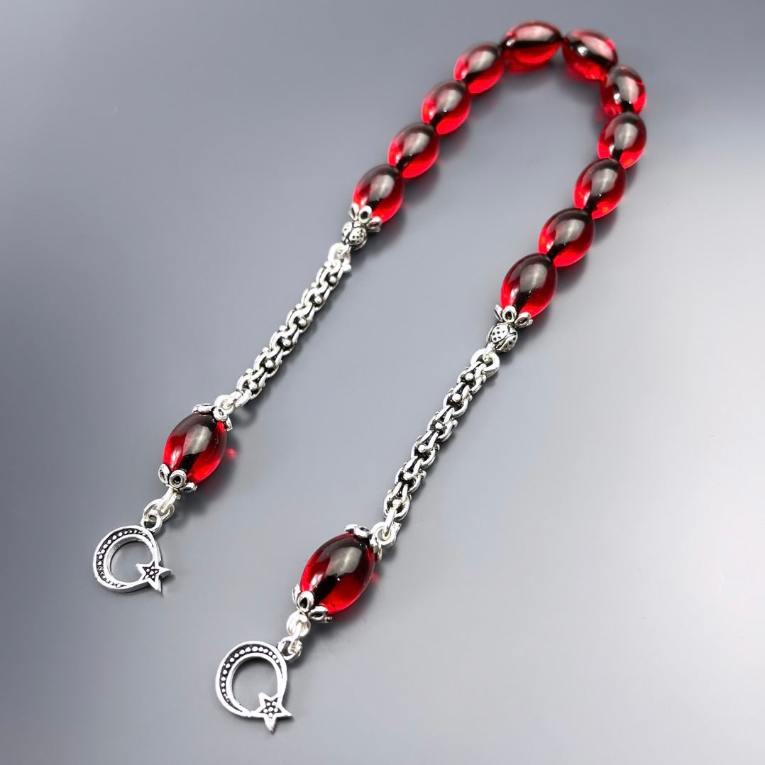 Zaza Kehribar SIKMA Tesbih Rot Beyzi mit Ay Yildiz Logo 925 Silber