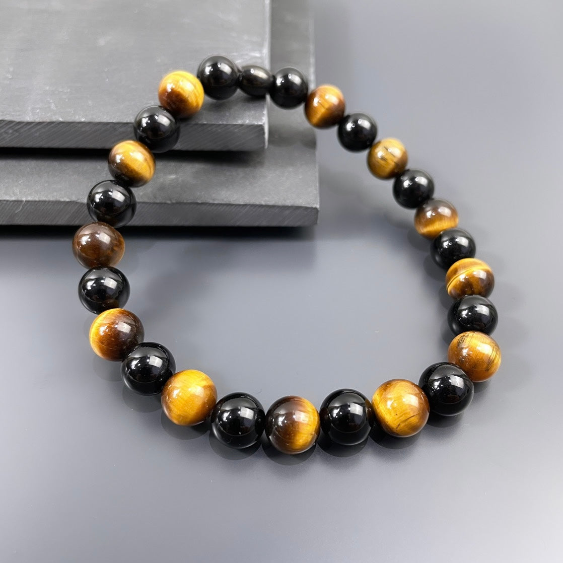 Tigerauge / Onyx Armband No.11