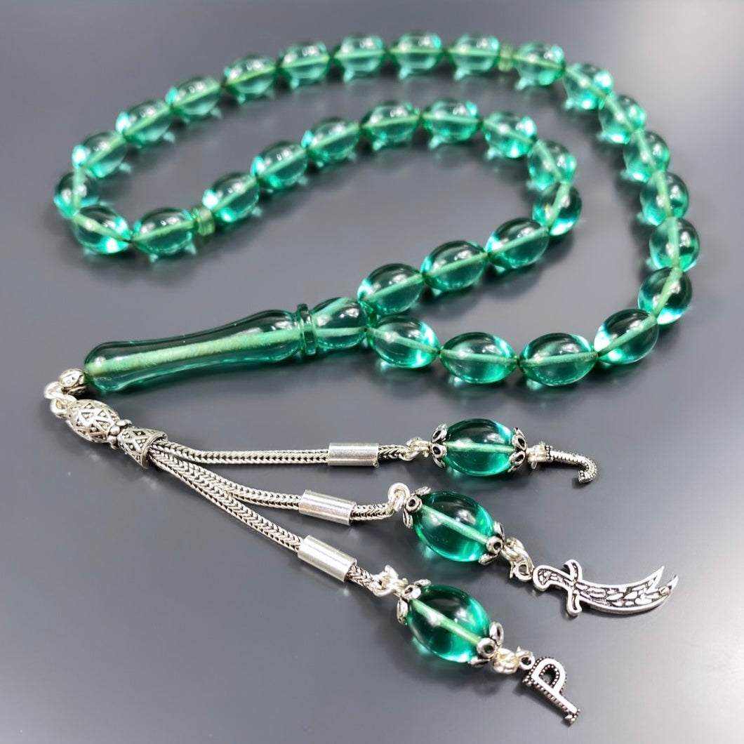 Turkuaz Renk SIKMA Kehribar Tesbih / Gebetskette personalisiert mit Logo