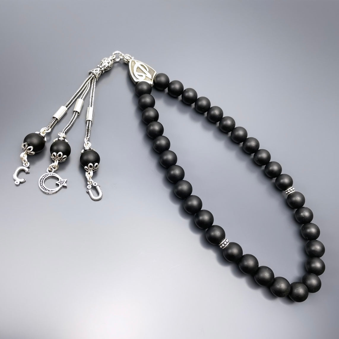 Onyx Dogaltas Var Elif tasarimi Tesbih 925 Silver