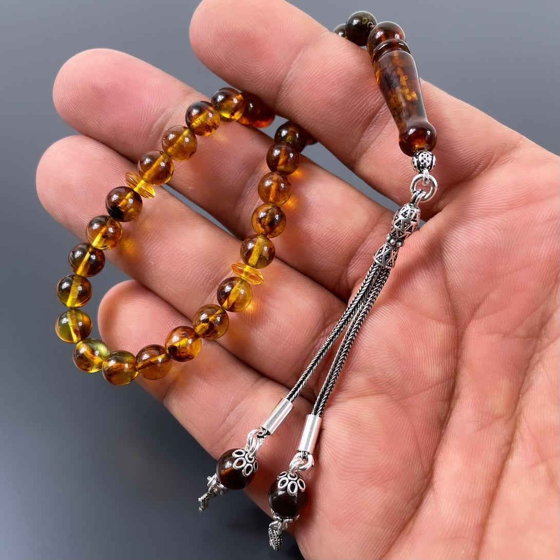 Bilek Boy Mini Renk Süzmesi Hakiki Kehribar Tesbih Harf / Logo