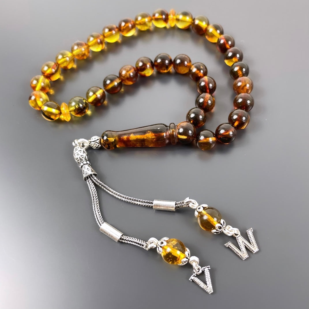 Bilek Boy Mini Renk Süzmesi Hakiki Kehribar Tesbih Harfli