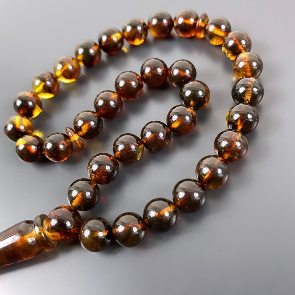 Bilek Boy Mini Kahve Rengi Hakiki Kehribar Tesbih Harf / Logo