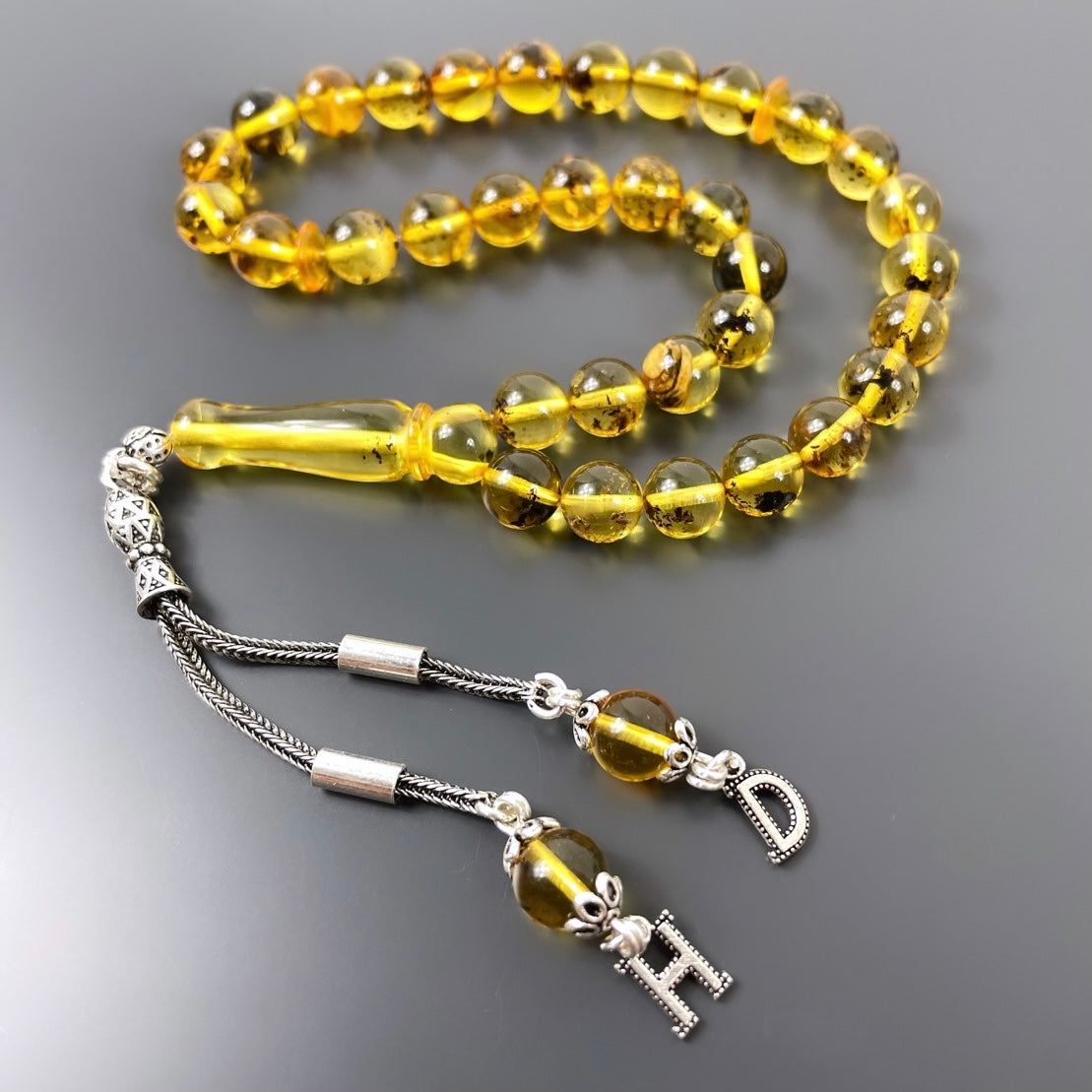 Bilek Boy Mini Sari Renk Hakiki Kehribar Tesbih Harfli