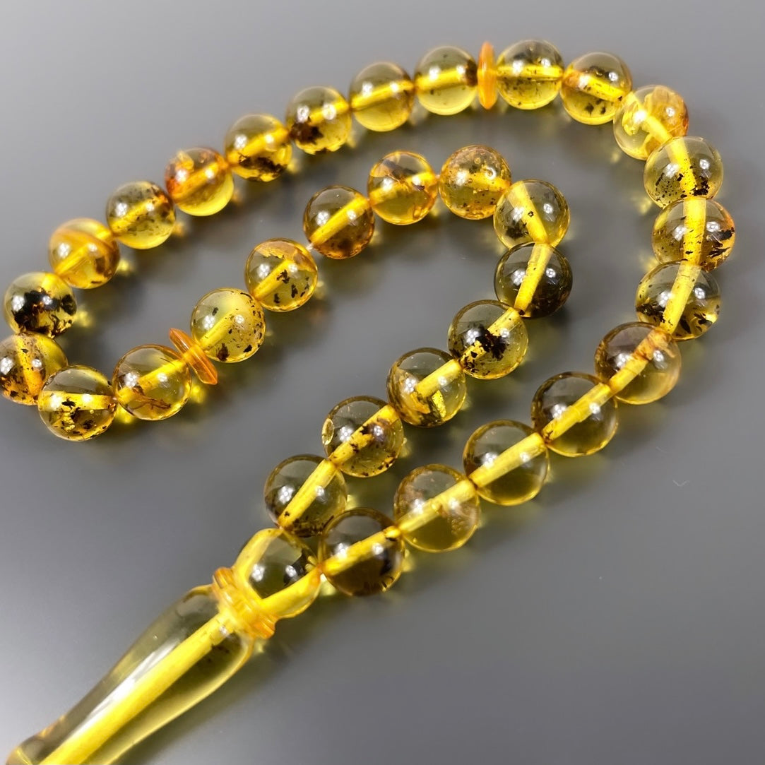 Bilek Boy Mini Sari Renk Hakiki Kehribar Tesbih Harfli