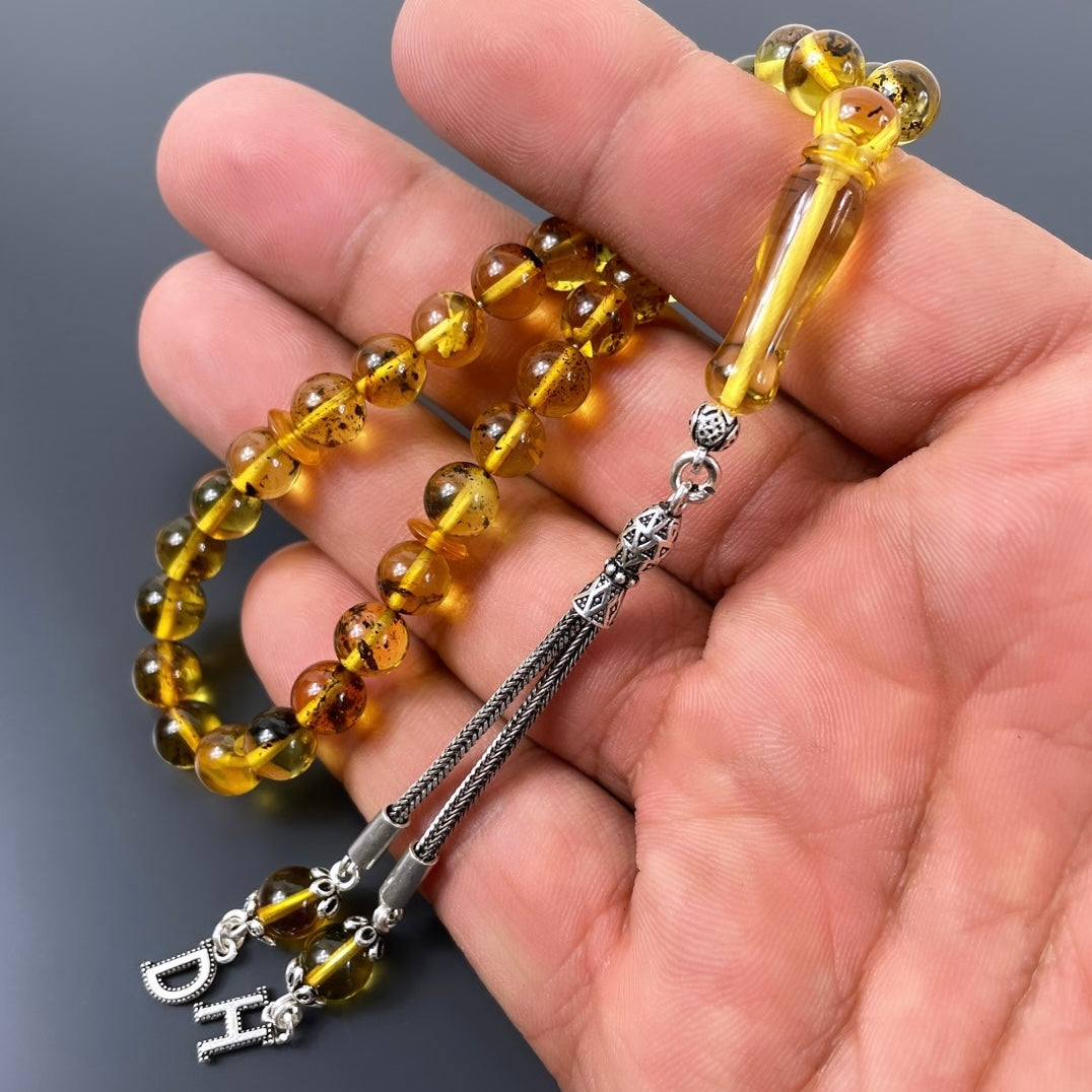 Bilek Boy Mini Sari Renk Hakiki Kehribar Tesbih Harfli