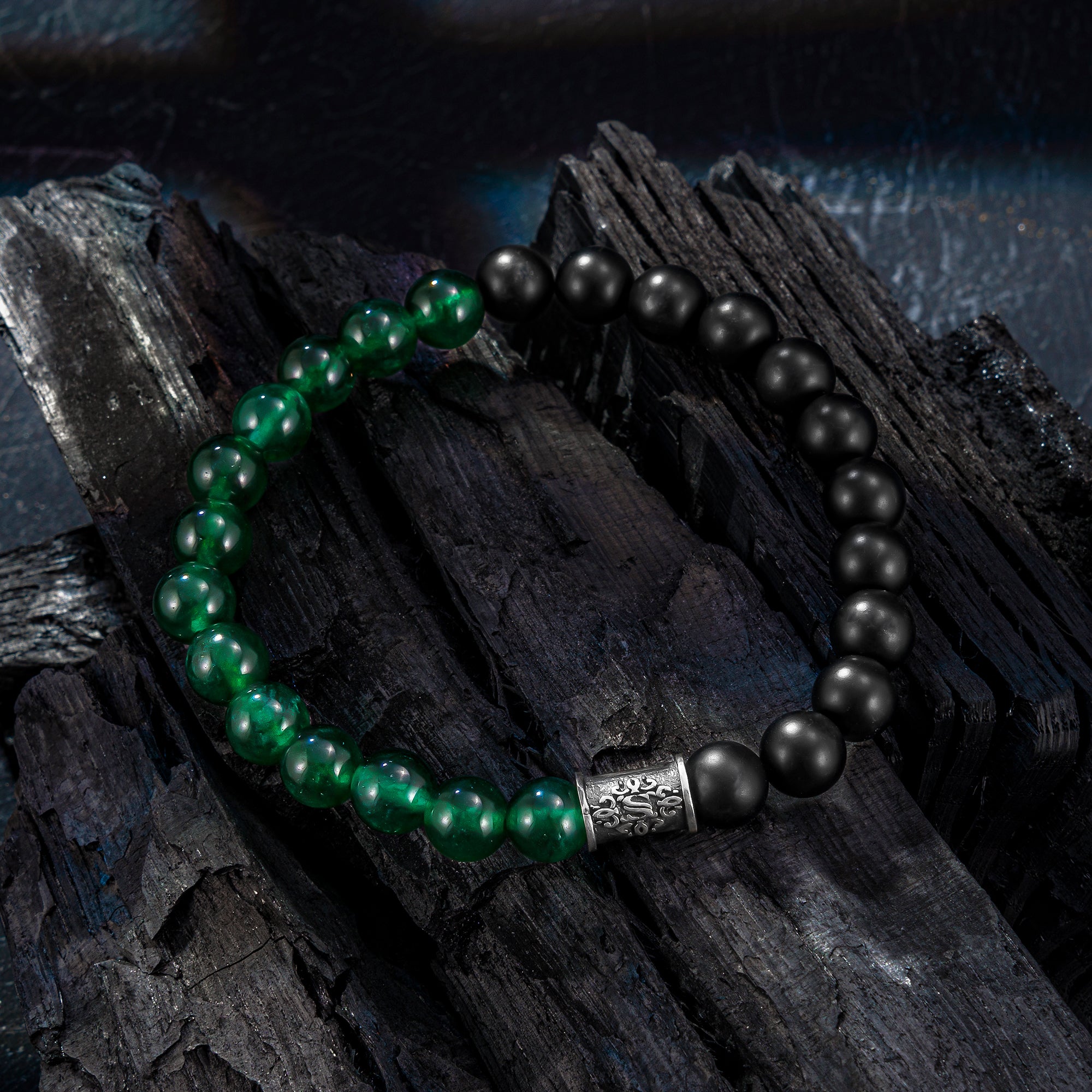 Perlenarmband Jade Grün Onyx No.16