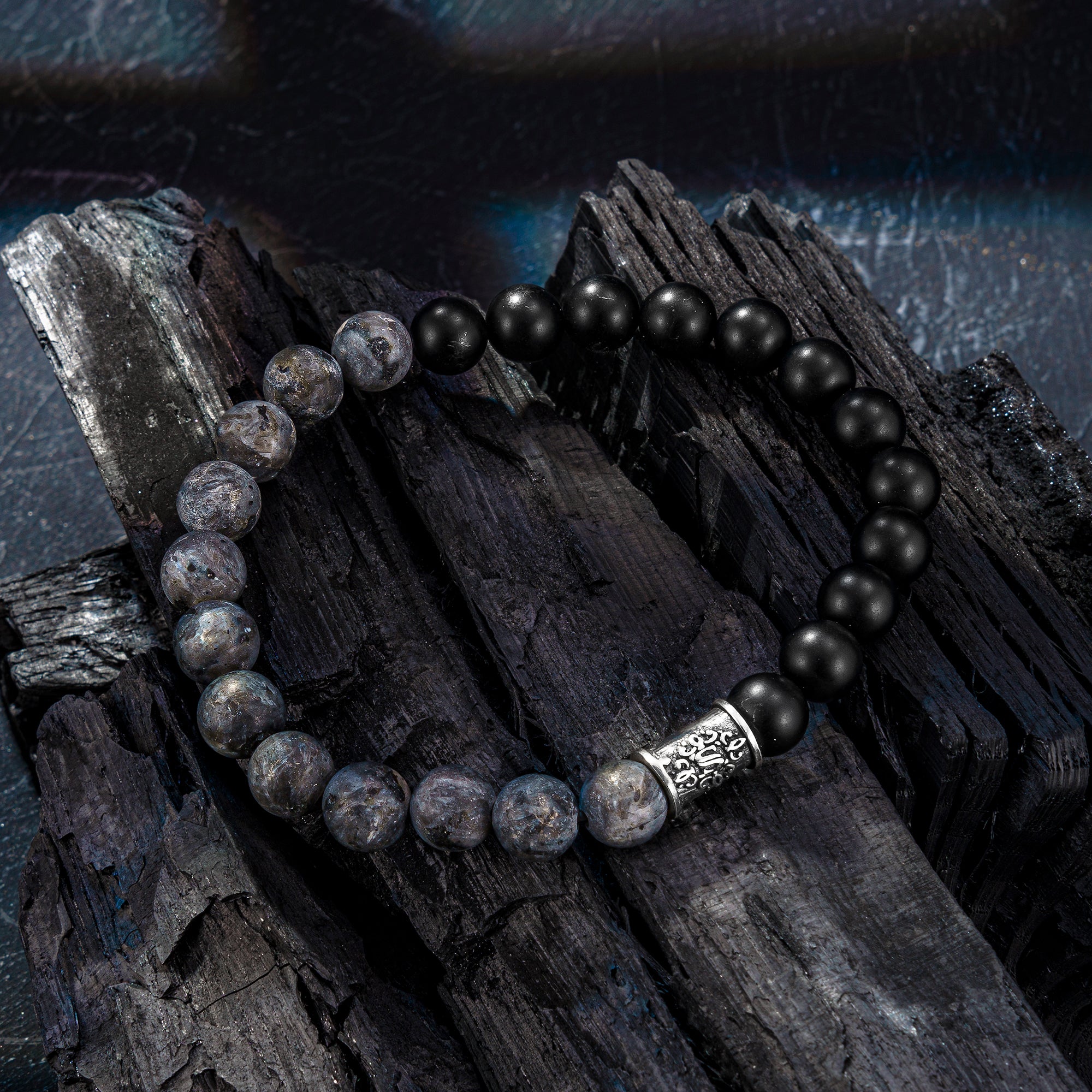 Perlenarmband Larvikit Onyx matt No.14