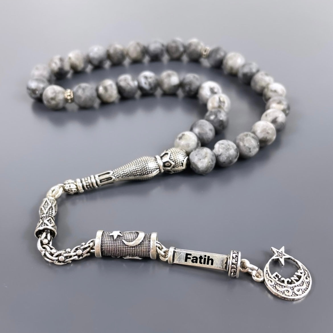 Ay Yildiz Logo Tesbih Lazer cift İsimli Püskül