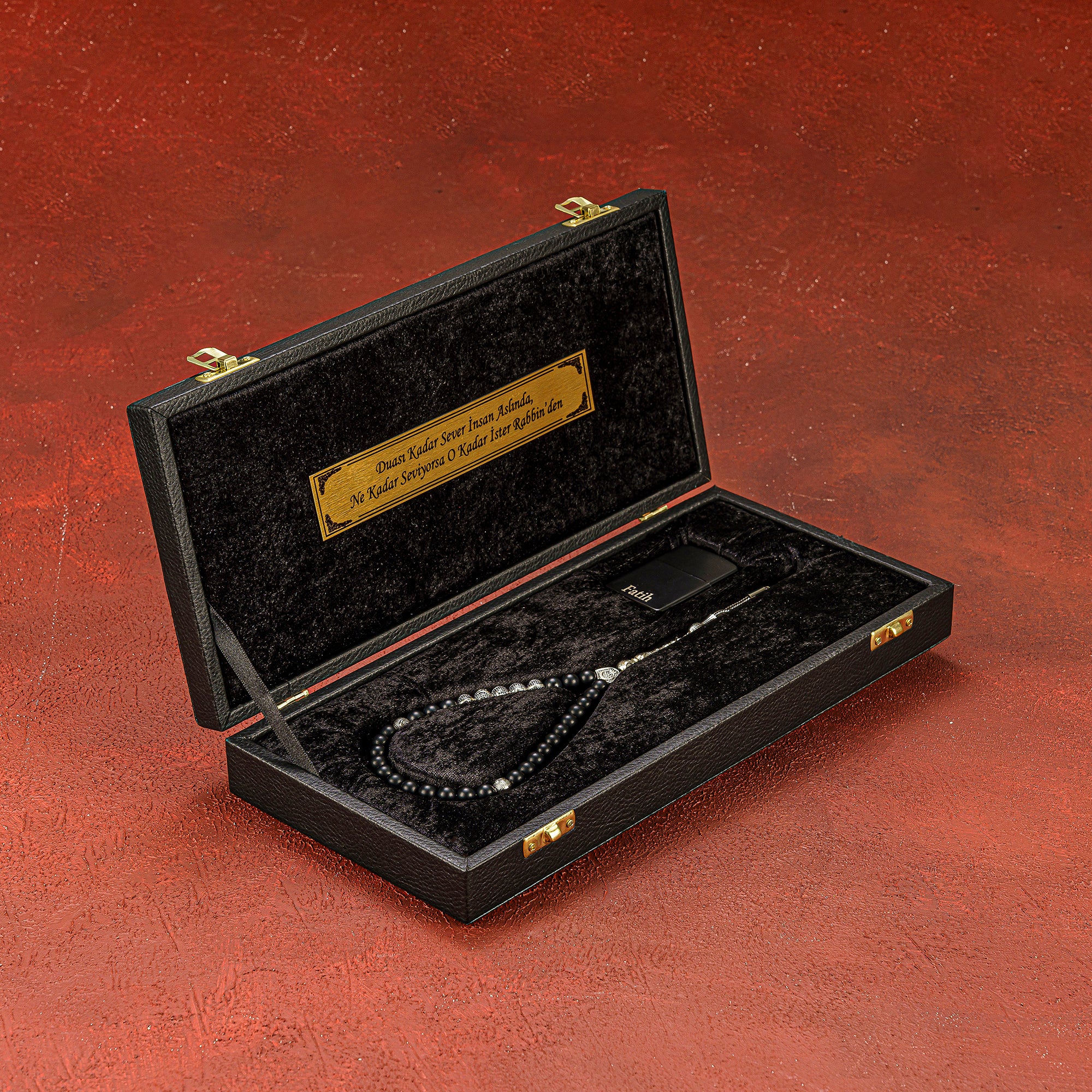 NEW Tesbih / Feuerzeug 2er Set Schwarz - Schwarz Box Special dua zikir ayet gebetskette geschenkset akik kehribar tesbih mit namen