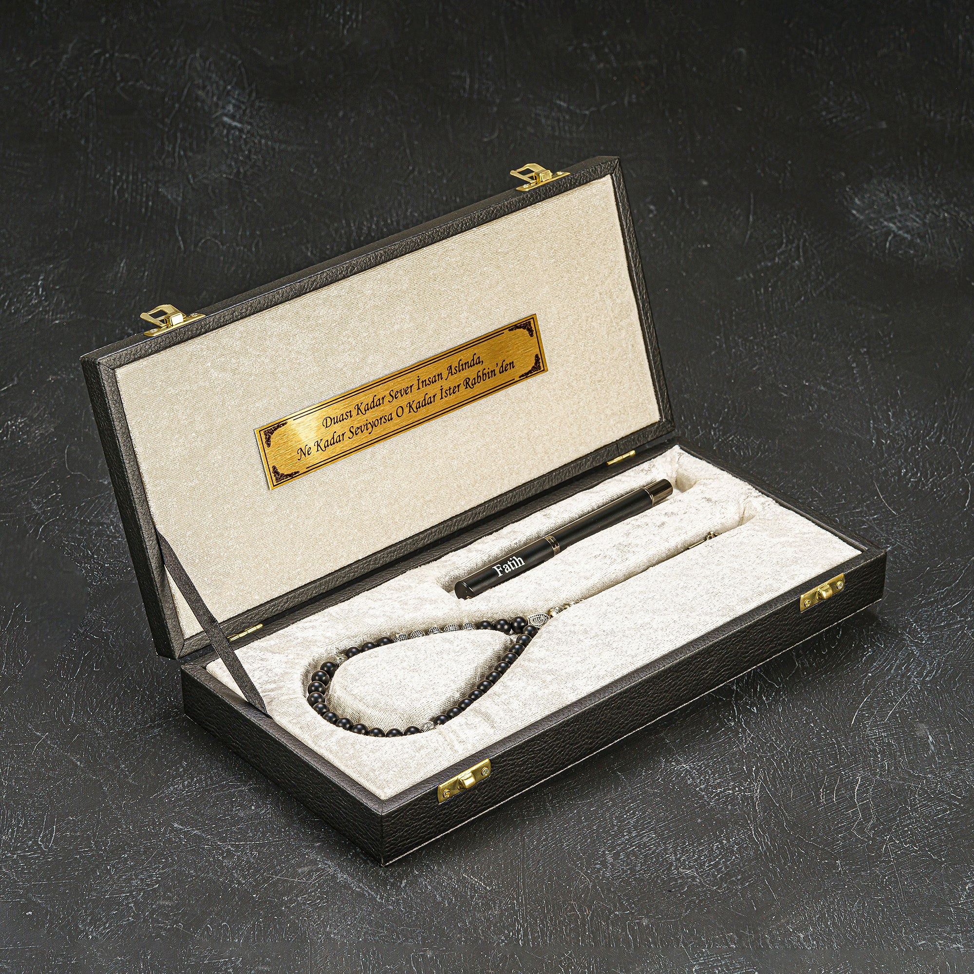 NEW Tesbih / Kugelschreiber 2er Set Schwarz - Creme Box Special geschenkset kehribar oltu altin tesbih gümüs tesbih akik