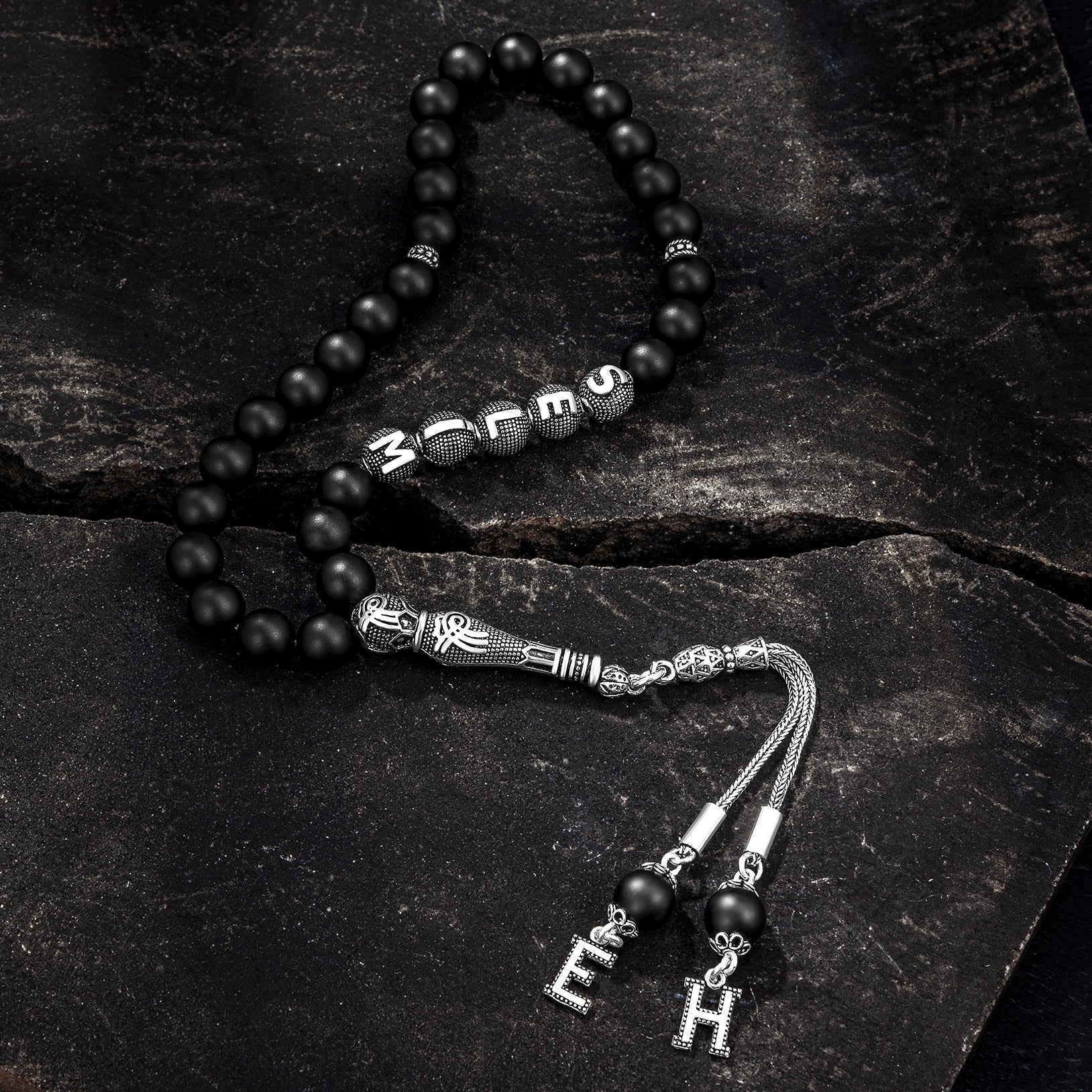 Onyx matt 925 Silver Namen Tesbih