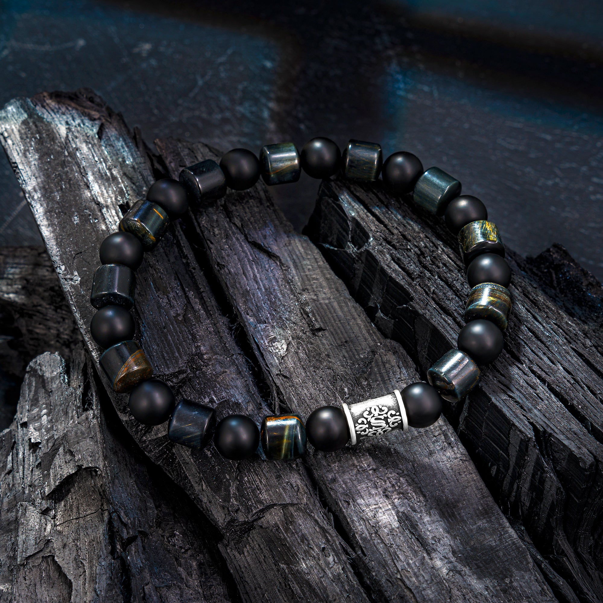 Perlenarmband Onyx schwarz Tigerauge No.12