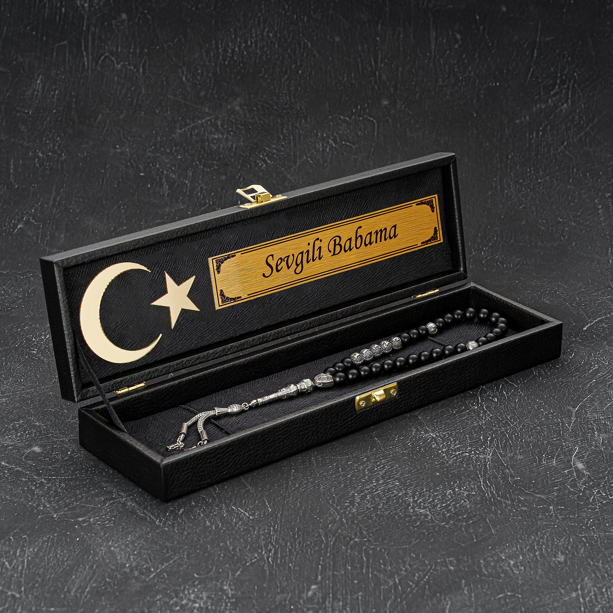 Tesbih kisiye özel, personalisierte Gebetskette mit Box Namen. Oltu, Kehribar, Gümüs Tesbih, Dogaltas