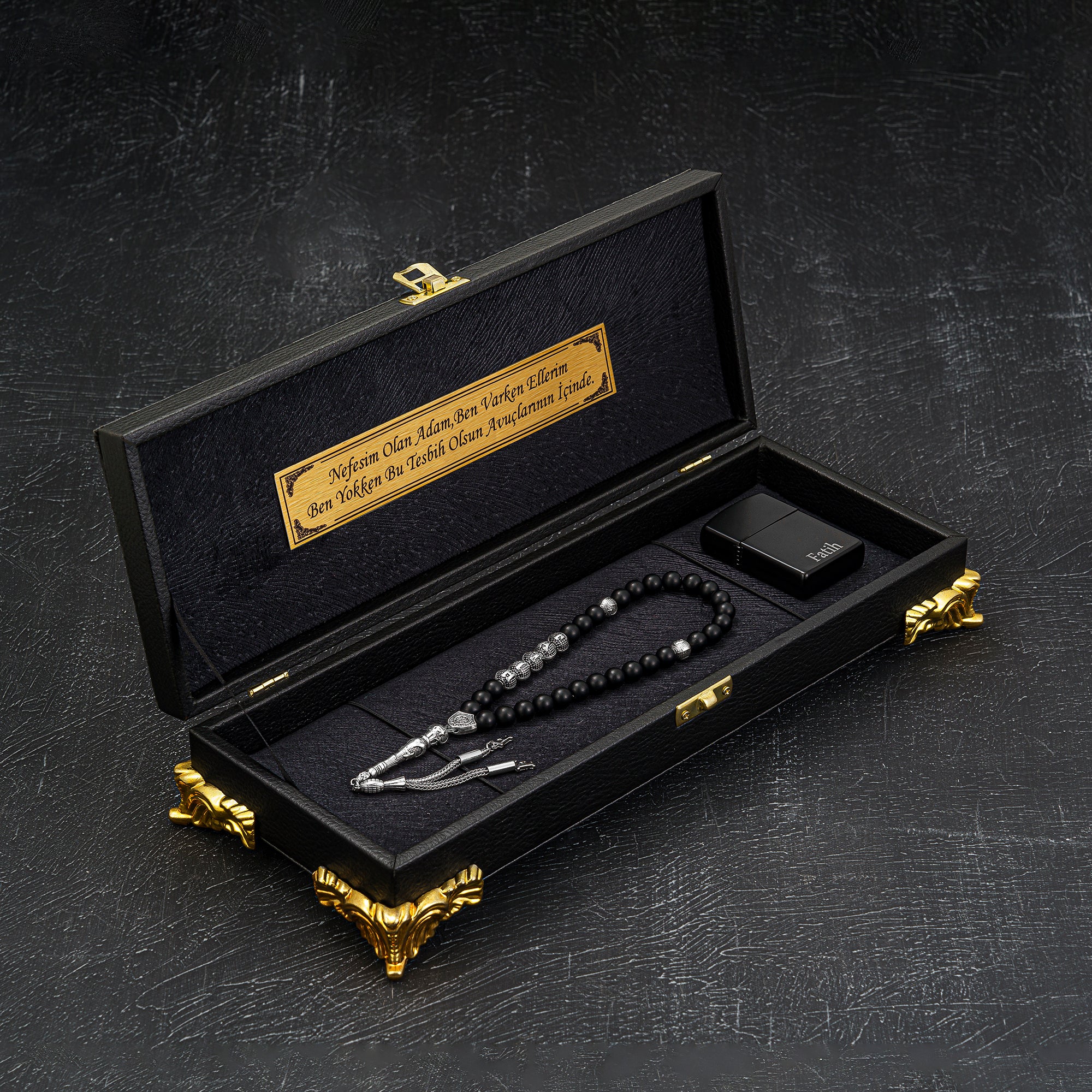 Tesbih mit Namen und Geschenkbox personalisiert mit einem Wunschtext Geschenk etui islamische geschenke perlenkette männerschmuck Kehribar tesbih Feuerzug mit Namen personalisiert