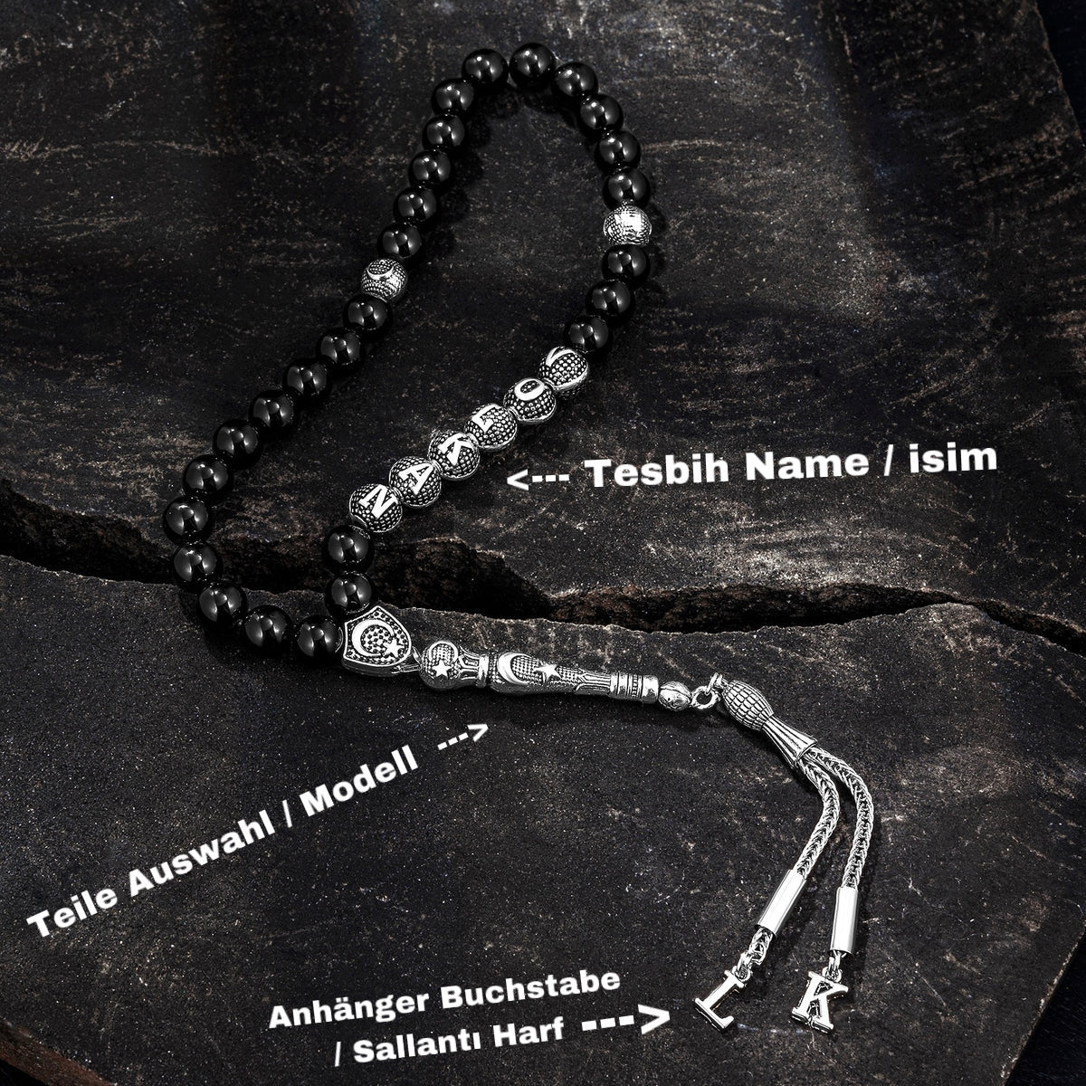 Tesbih Set Özel Kutu Tasarimi Cerceveli – Special Box Black GREEN Geschenkset