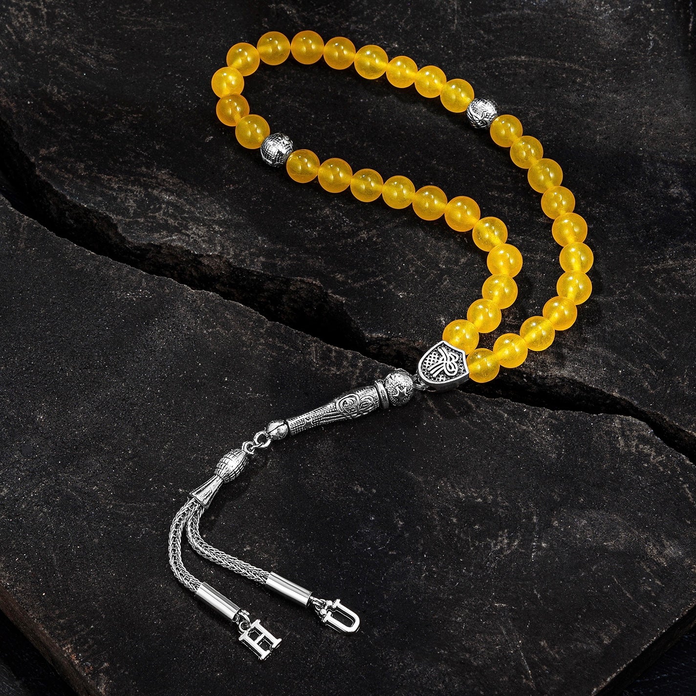 Yellow Jade Tesbih / Gebetskette mit namen Box
