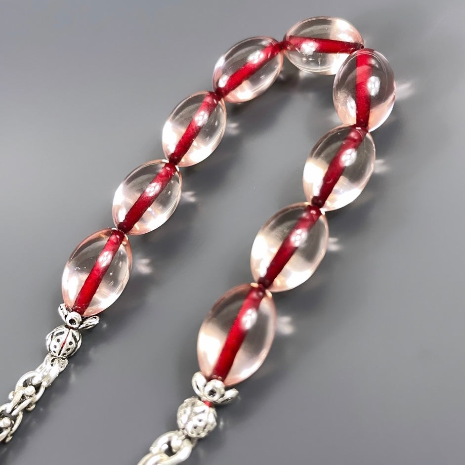 Zaza Kehribar SIKMA Tesbih Seffaf/ Rot Beyzi mit Buchstaben 925 Silber