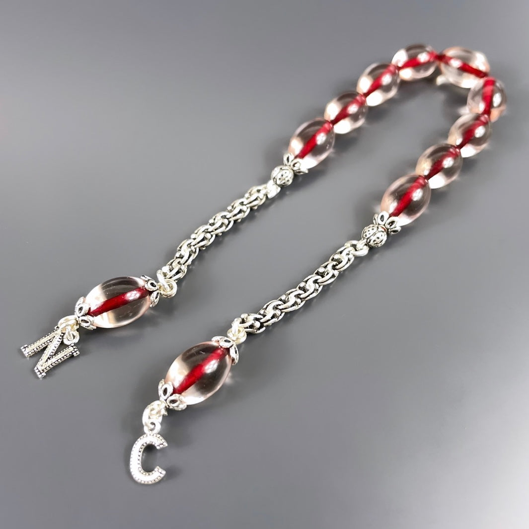 Zaza Kehribar SIKMA Tesbih Seffaf/ Rot Beyzi mit Buchstaben 925 Silber