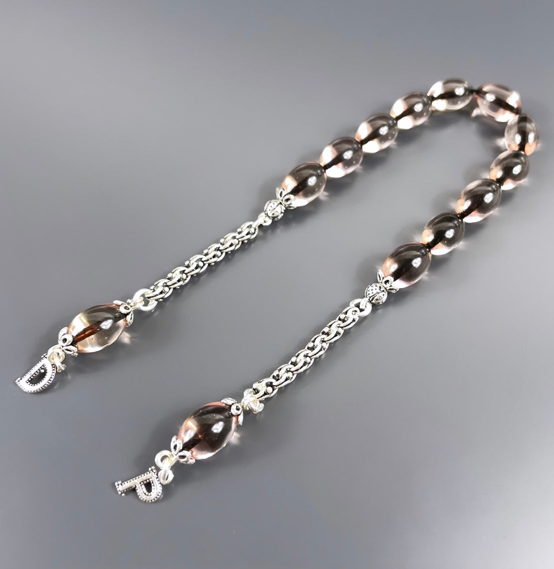 Zaza Kehribar SIKMA Tesbih Seffaf Beyzi mit Buchstaben 925 Silber