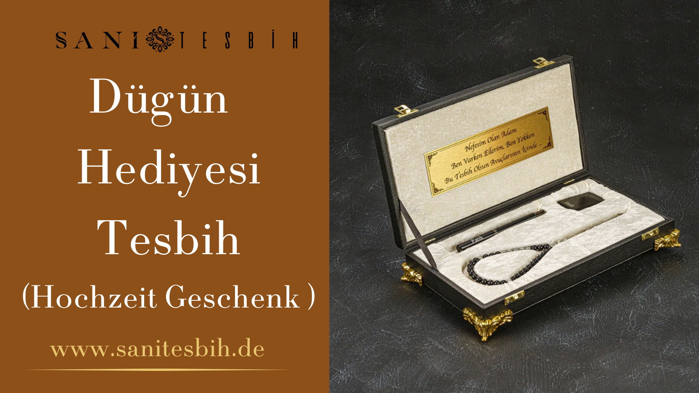 Personalisierte Hochzeitsgeschenke – Tesbihs mit Gravur & Geschenkbox