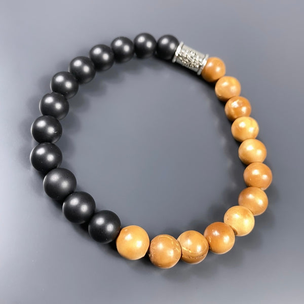 Kuka / Onyx Naturstein - Holzperlen Armband