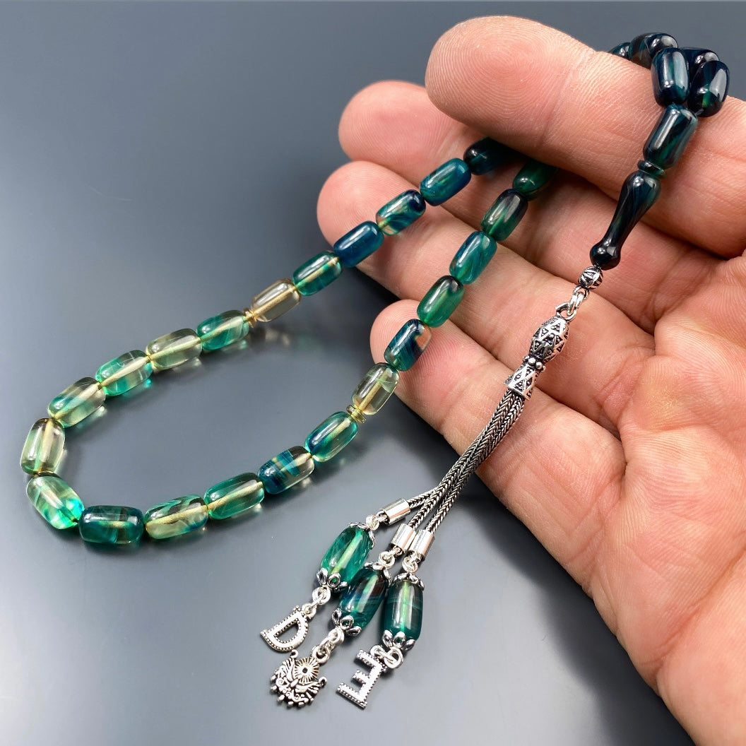 Tesbih Kehribar SIKMA Renk Süzme 2 Buchstaben & 1 Logo 925 Silber