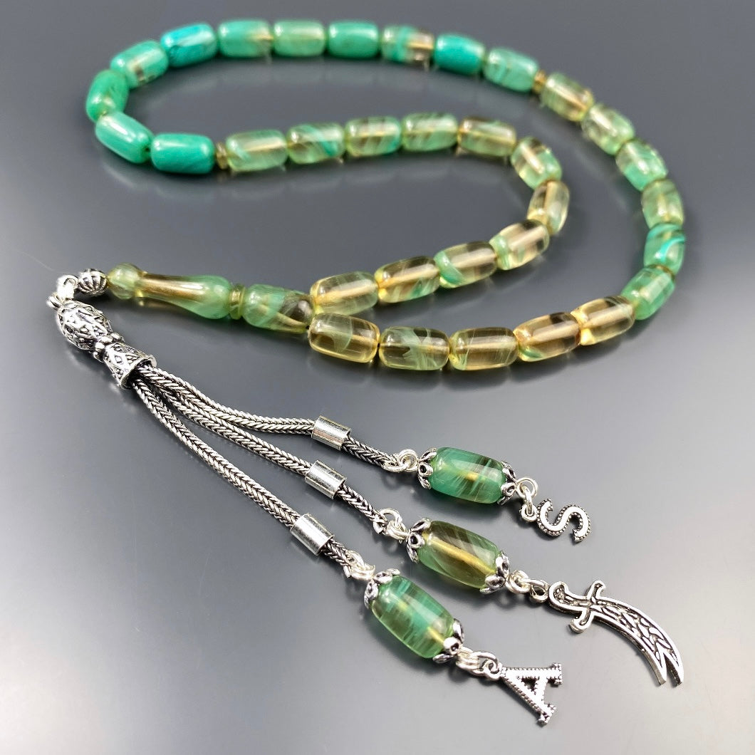 Tesbih Kehribar SIKMA Renk Süzme 2 Buchstaben & 1 Logo 925 Silber