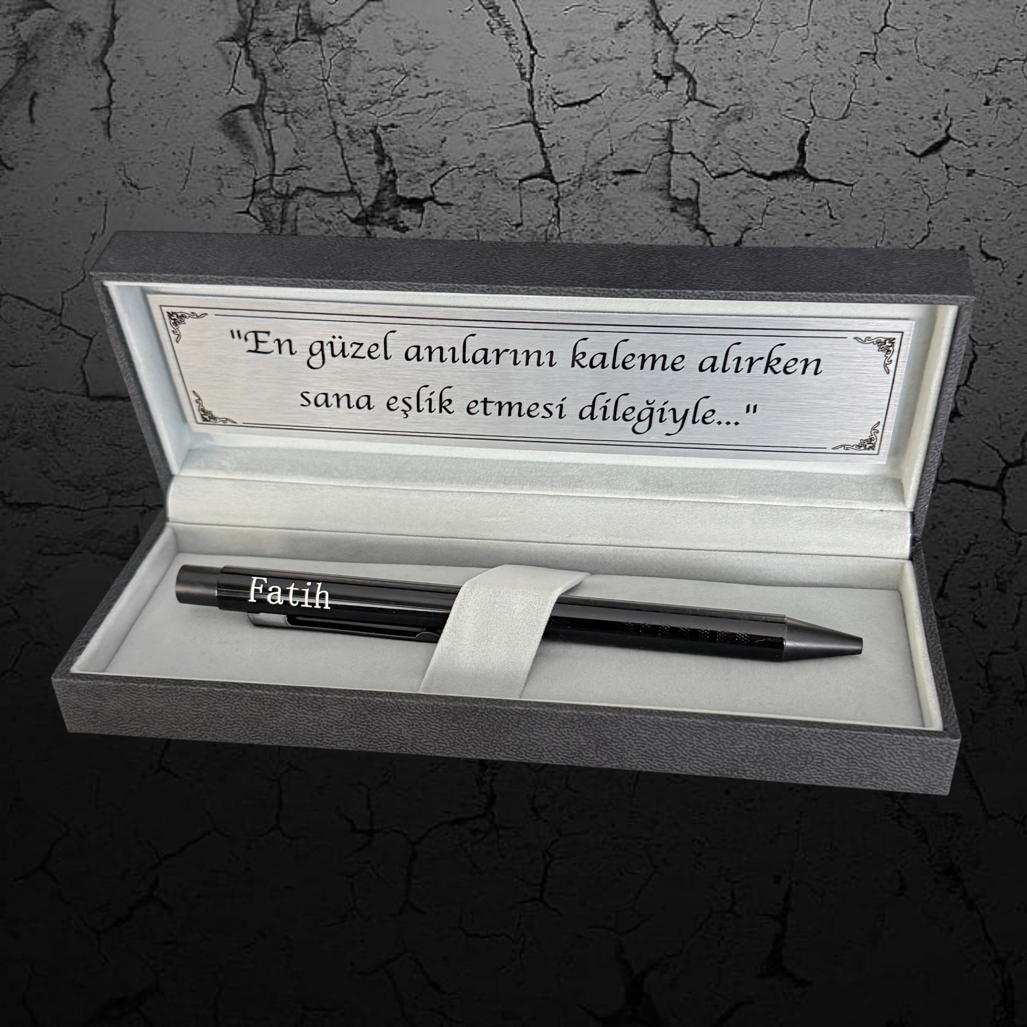 Edler Kugelschreiber mit Wunschtext Silber & Etui – Personalisiertes Geschenk
