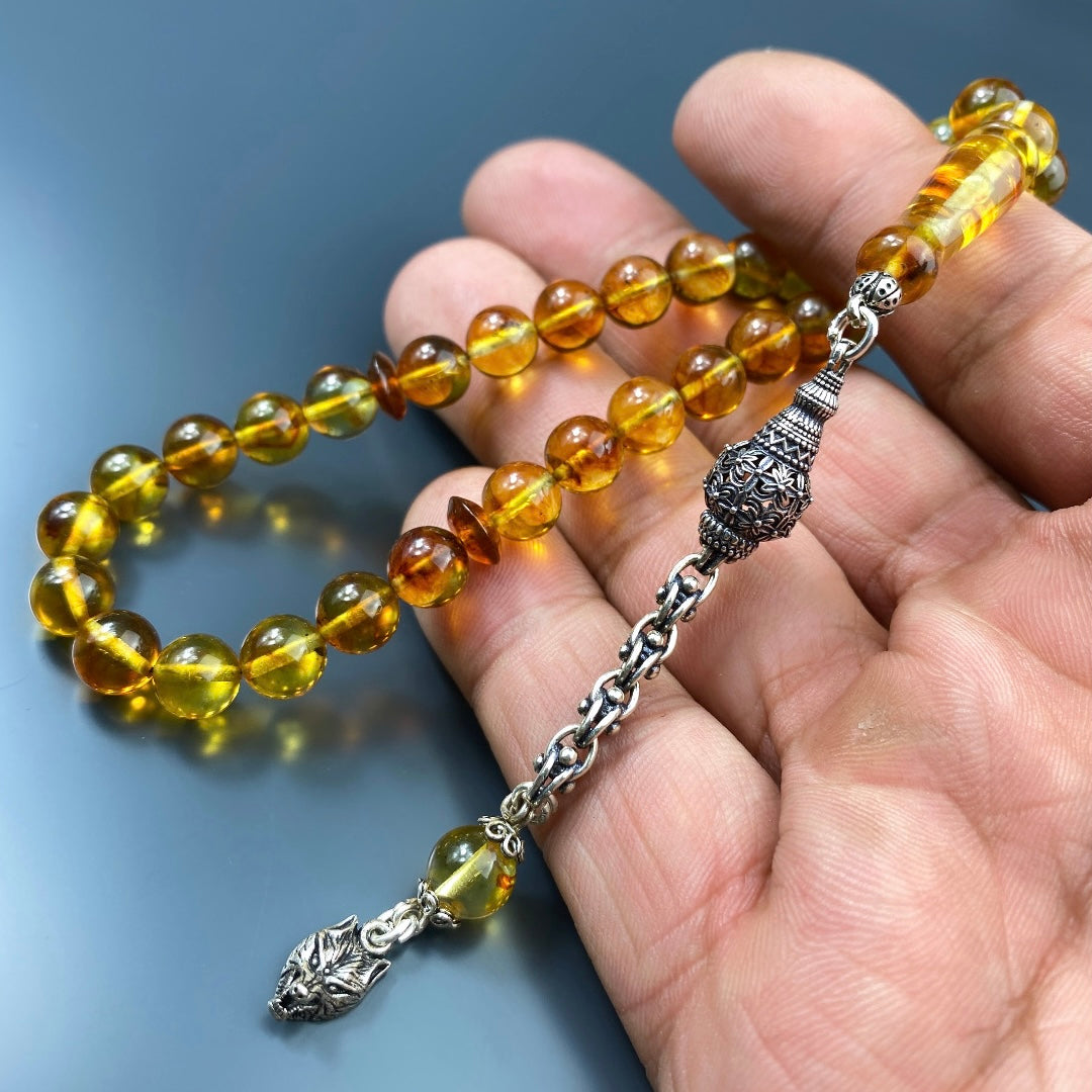 Kehribar Tesbih Gelb Kurt Logo 925 Silber