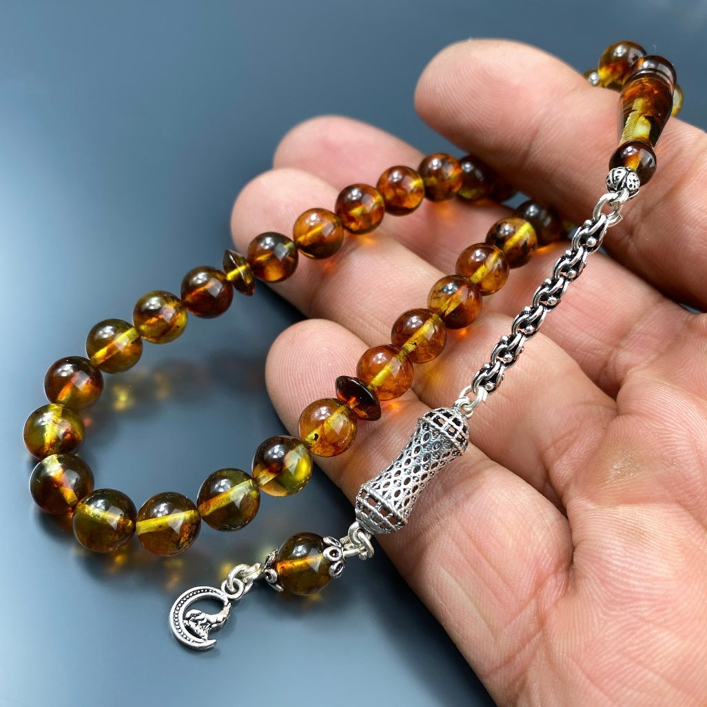 Kehribar Tesbih Braun Ay Kurt Logo 925 Silber