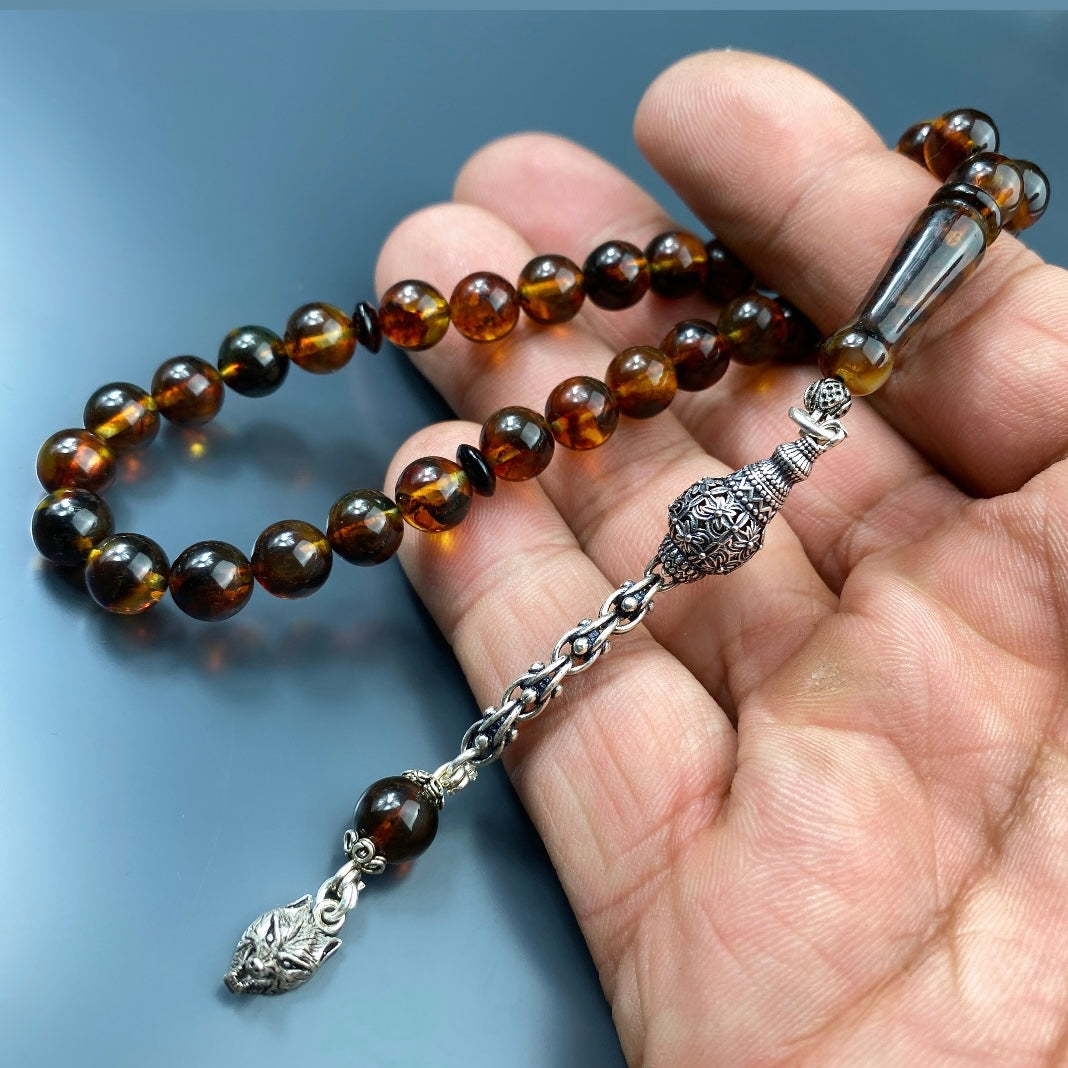 Kehribar Tesbih Braun Kurt Logo 925 Silber