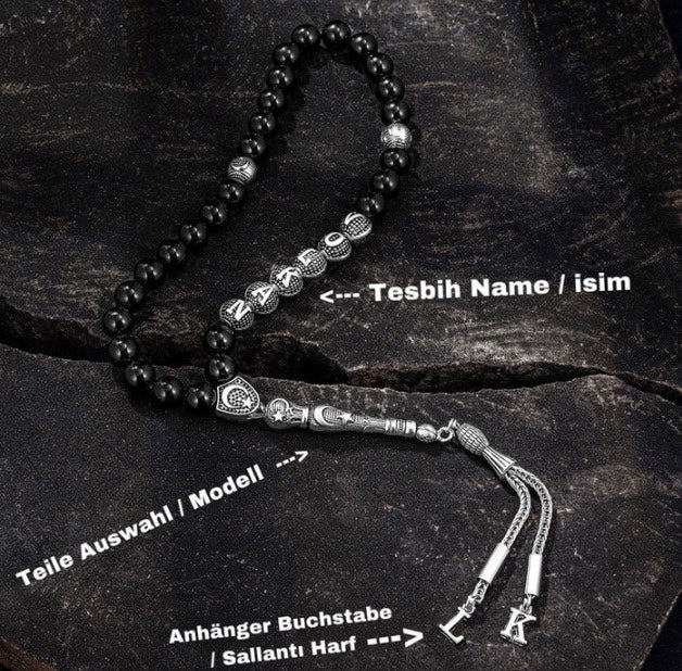 Tesbih mit Namen BJK Logo Black Box mit Wunschtext 2 Buchstaben