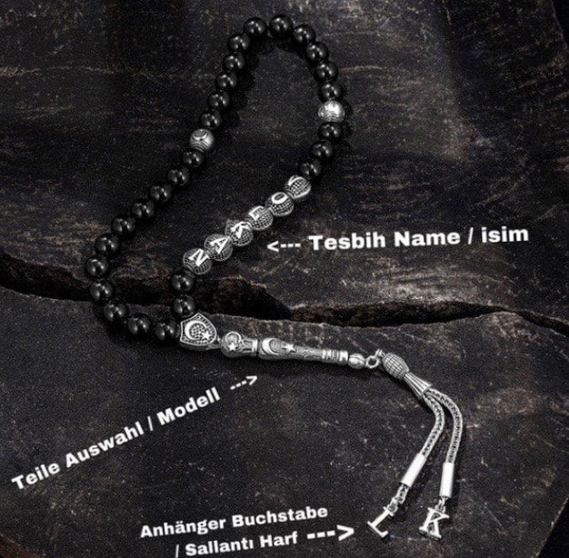 Tesbih mit Namen & Feuerzeug / Kugelschreiber BLACK Box