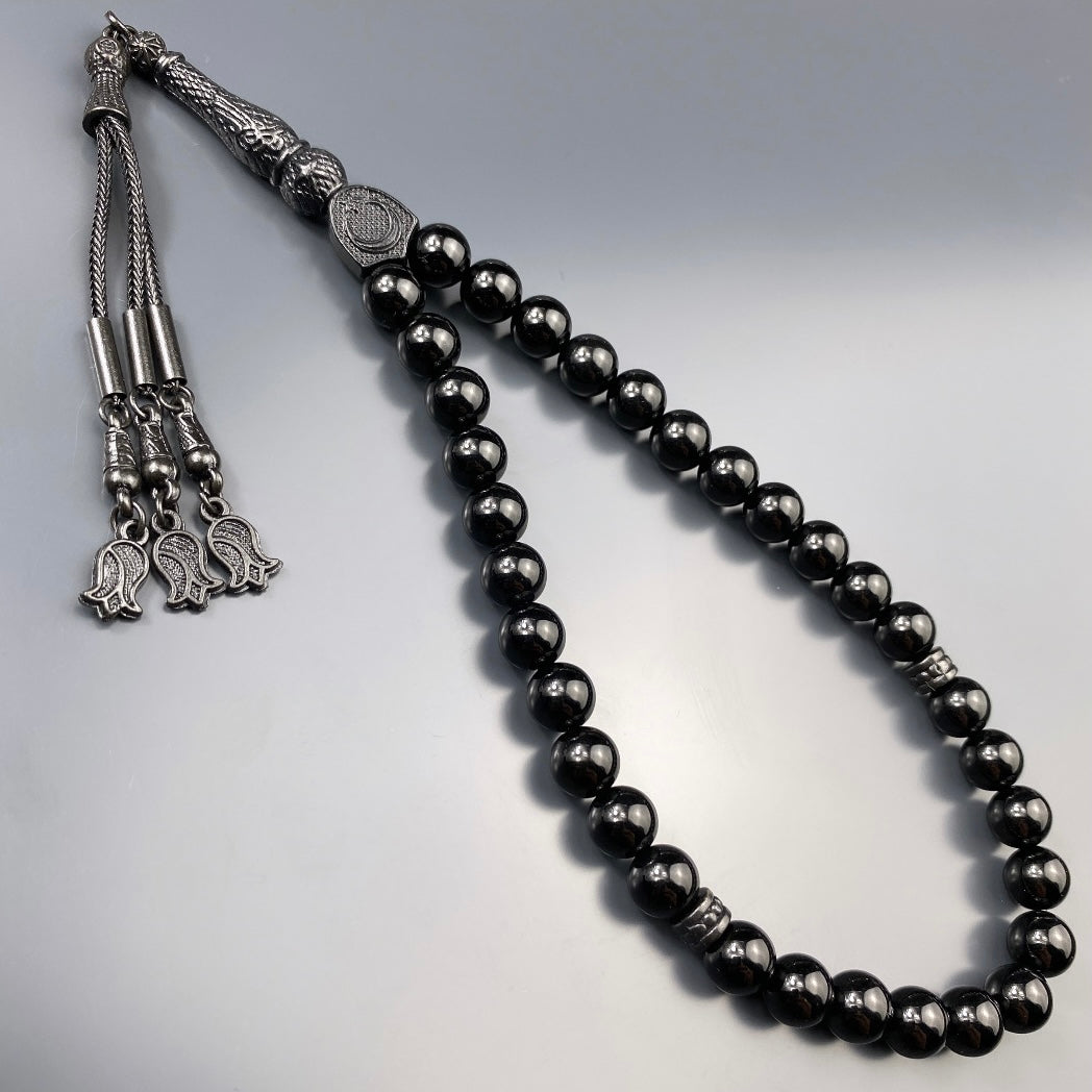 Tesbih Onyx Glanz Black Edition Tugra- Ay Yildiz Lale Logo