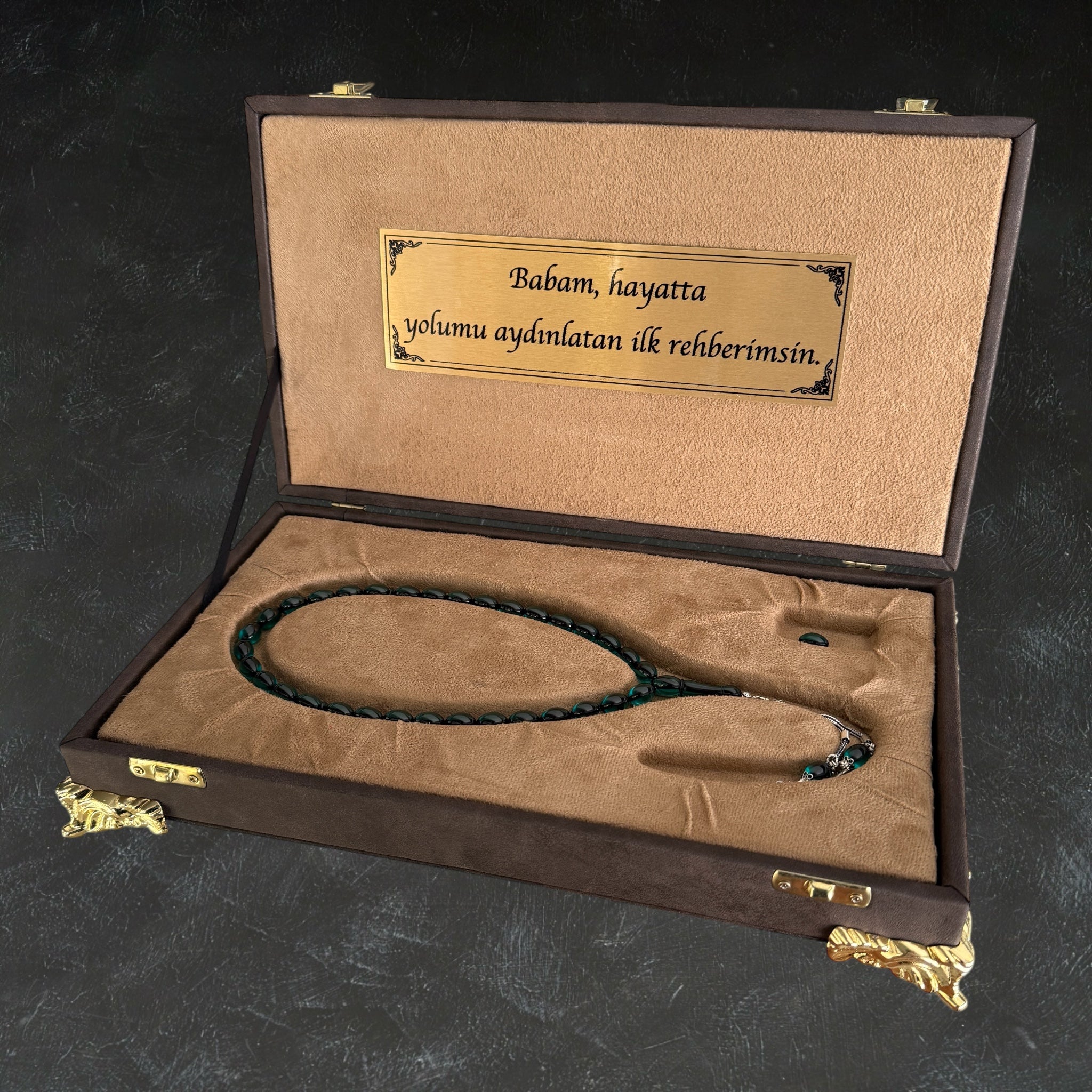 Tesbih Set Özel Kutu 925 Silber SIKMA KEHRIBAR TESBIH - Brown / Creme