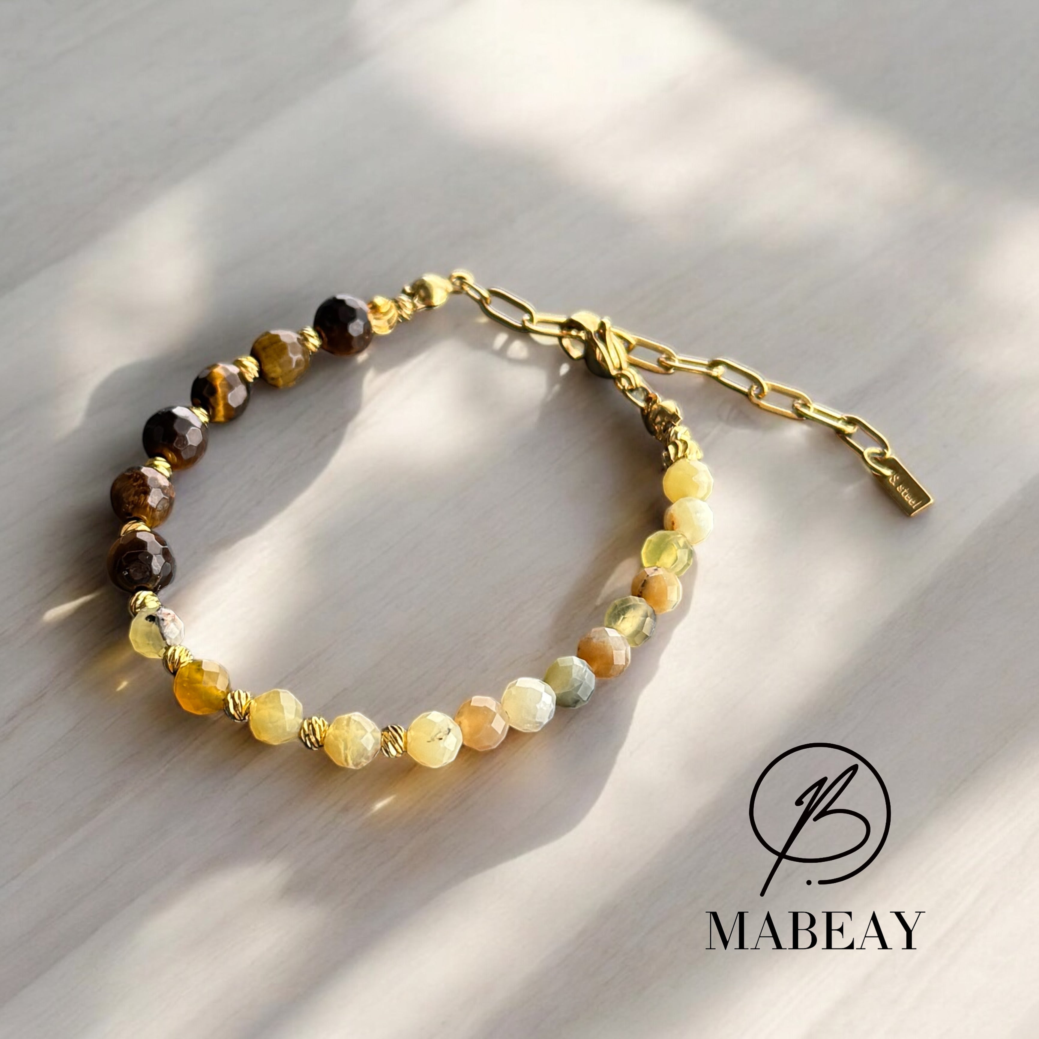 Kök Opal & Tigerauge Tasi mit Edelstahl Kette Damenschmuck