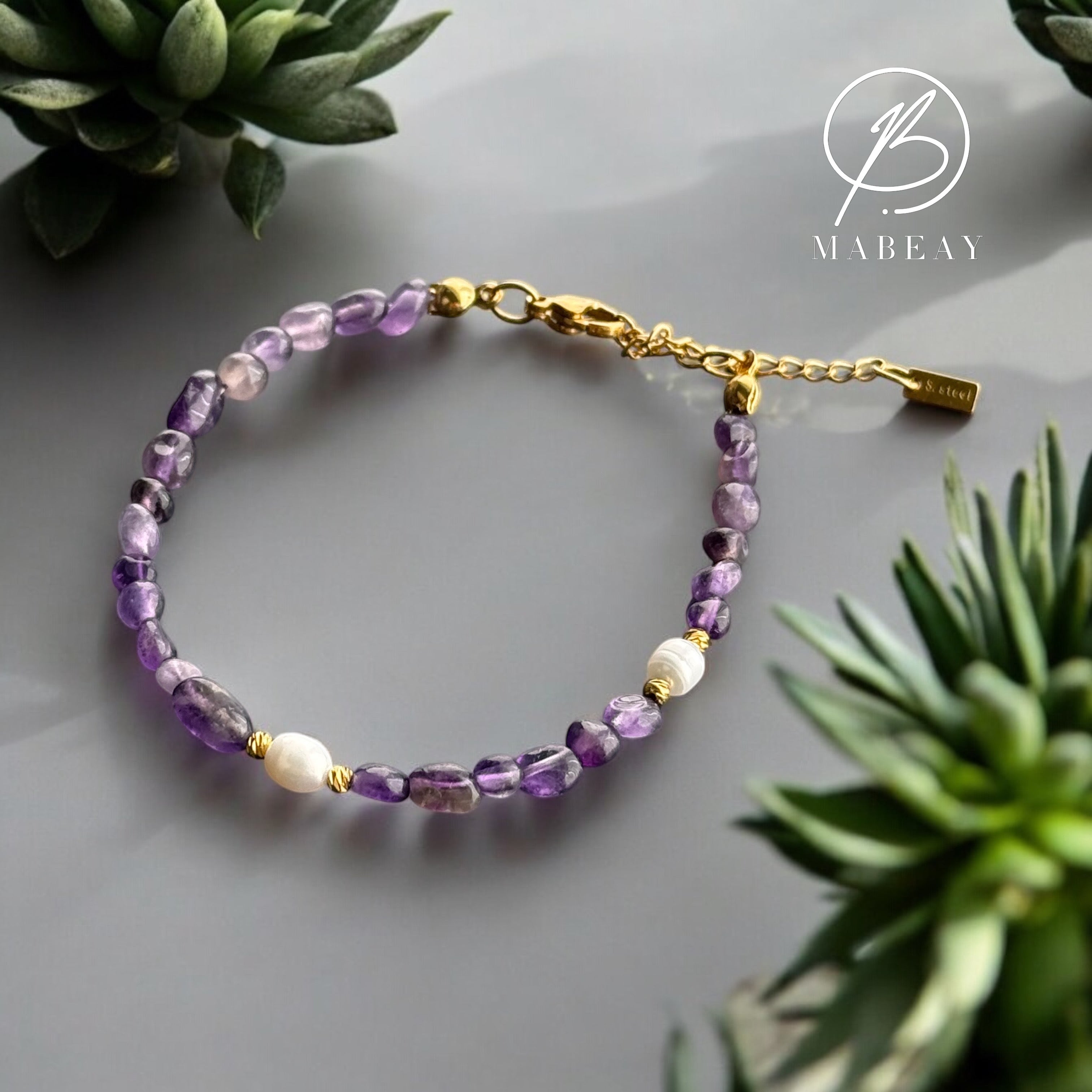 Inci & Amatist Tasi mit Edelstahl Kette Damenschmuck
